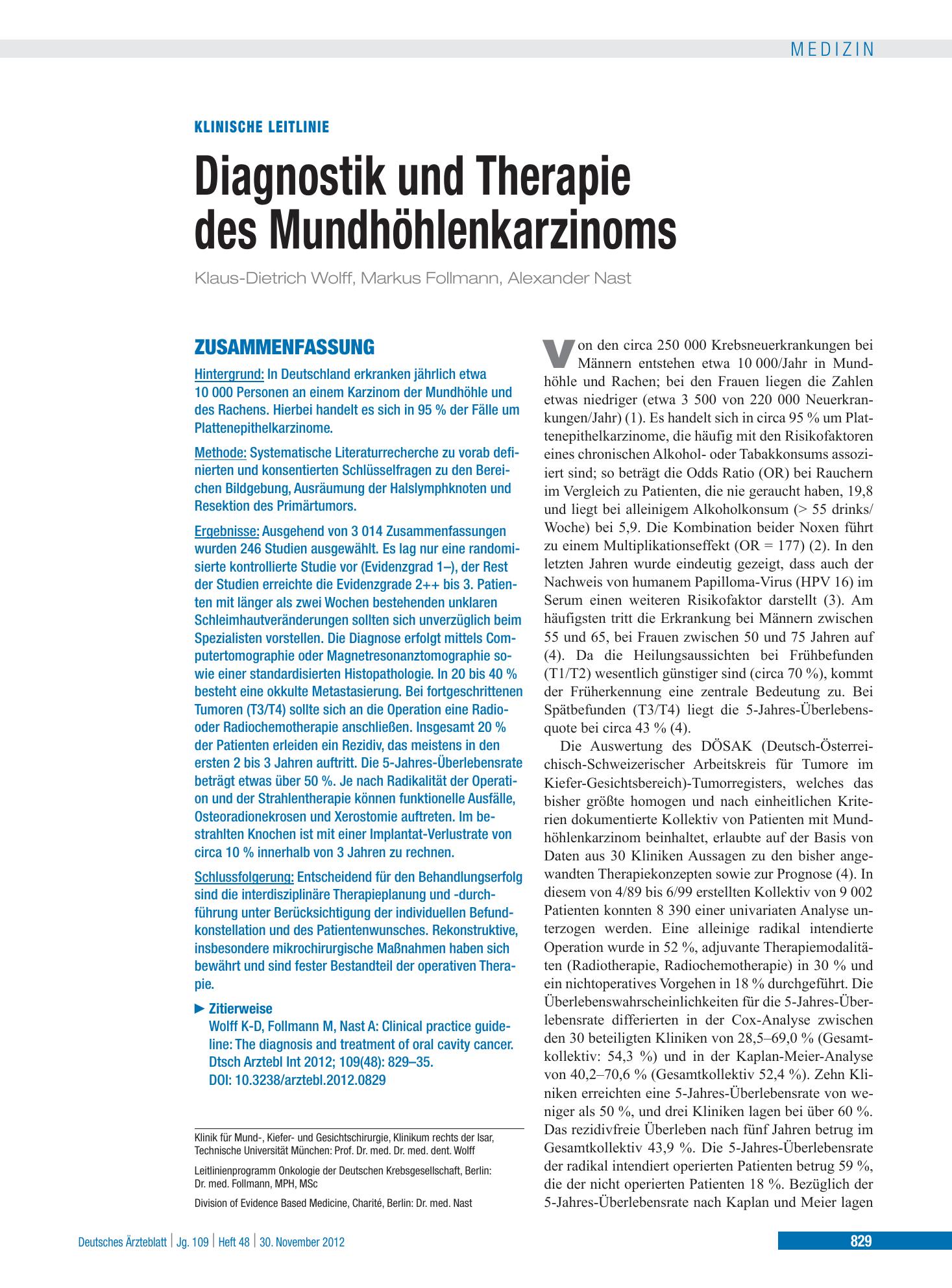 Vorschauseite 1: Diagnostik und Therapie des Mundhöhlenkarzinoms – Deutsches Ärzteblatt