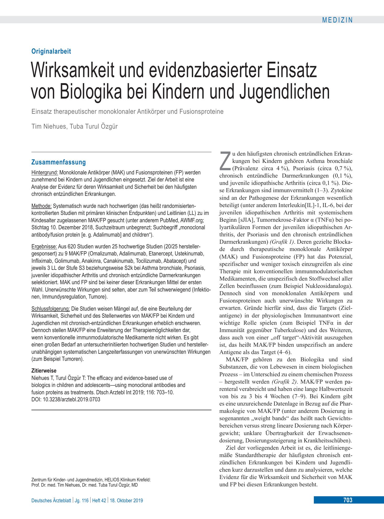 Vorschauseite 1: Wirksamkeit und evidenzbasierter Einsatz von Biologika bei Kindern und Jugendlichen – Deutsches Ärzteblatt
