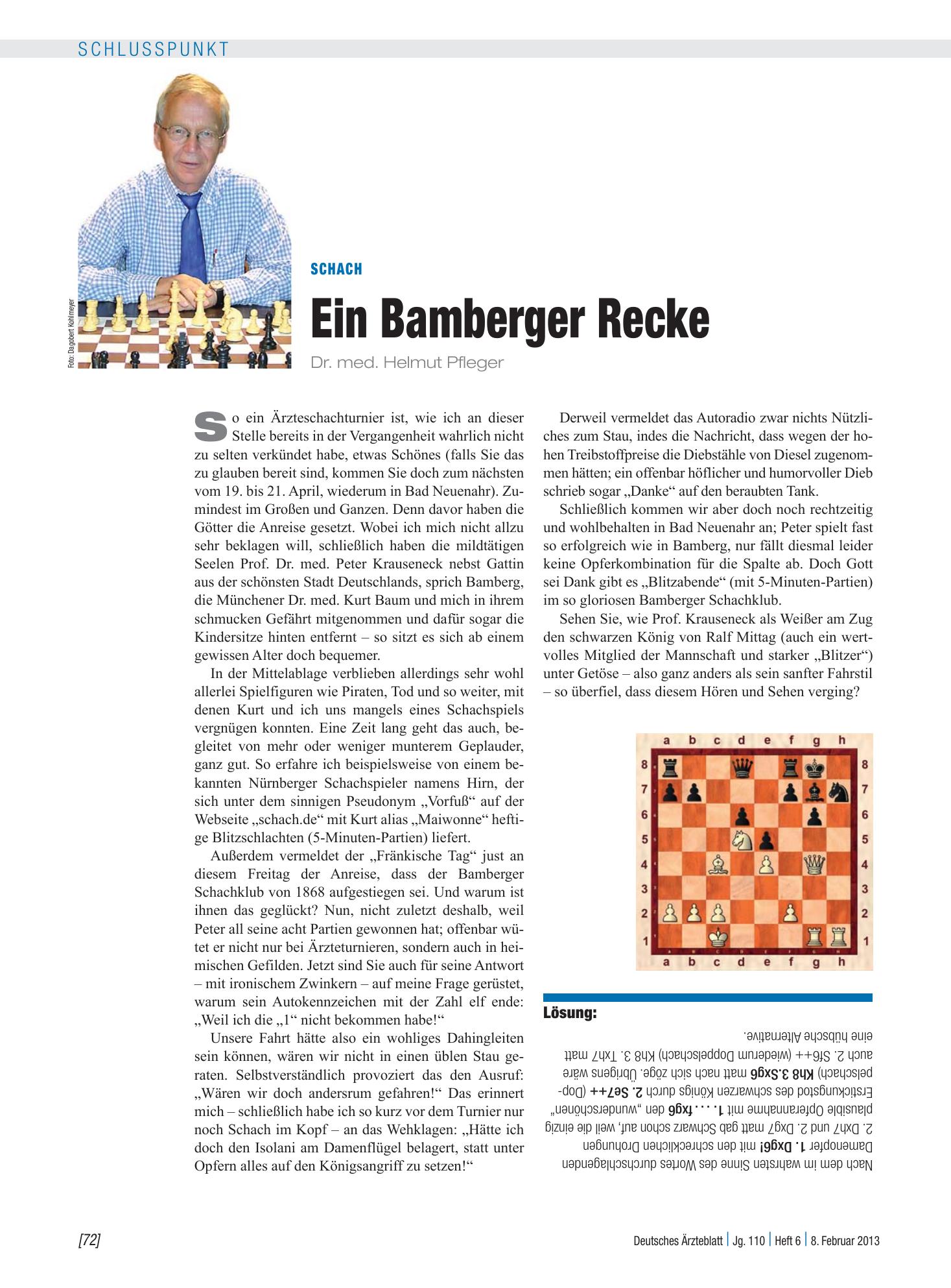 Vorschauseite 1: Schach: Ein Bamberger Recke – Deutsches Ärzteblatt