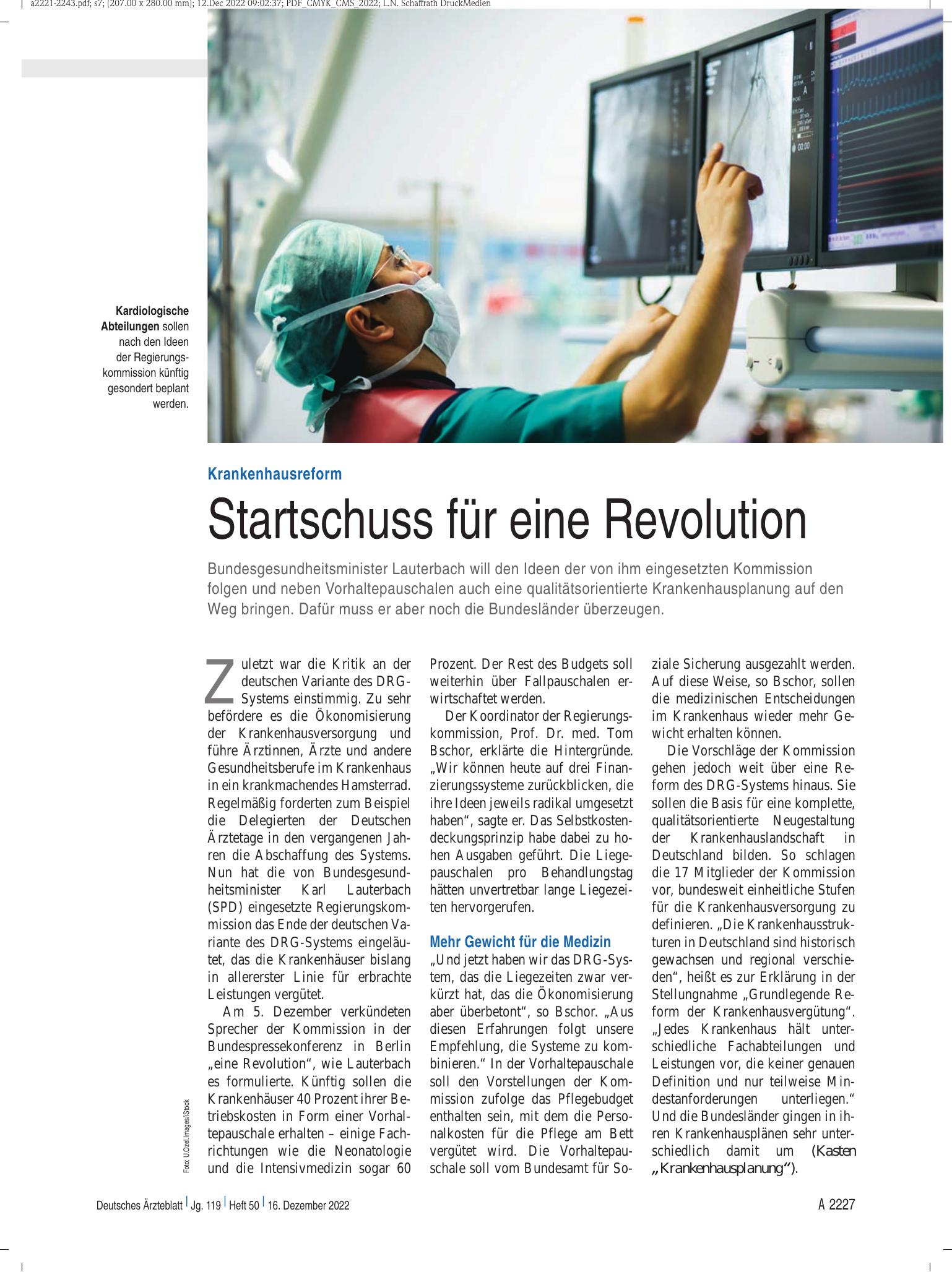 Vorschauseite 1: Krankenhausreform: Startschuss für eine Revolution – Deutsches Ärzteblatt