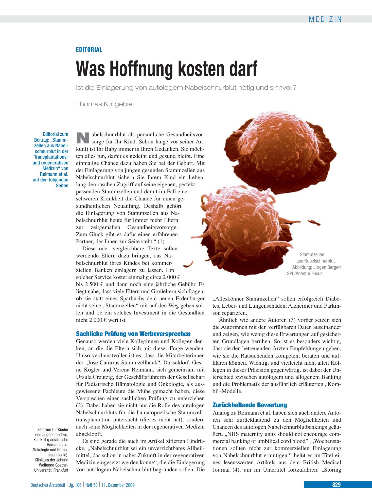 Vorschauseite 1: Was Hoffnung kosten darf – Deutsches Ärzteblatt