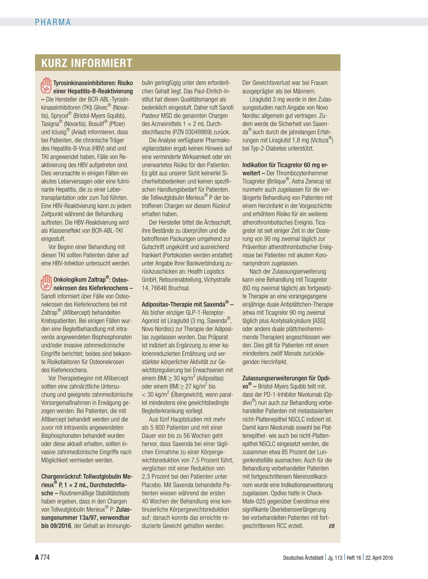 Vorschauseite 1: Kurz informiert – Deutsches Ärzteblatt