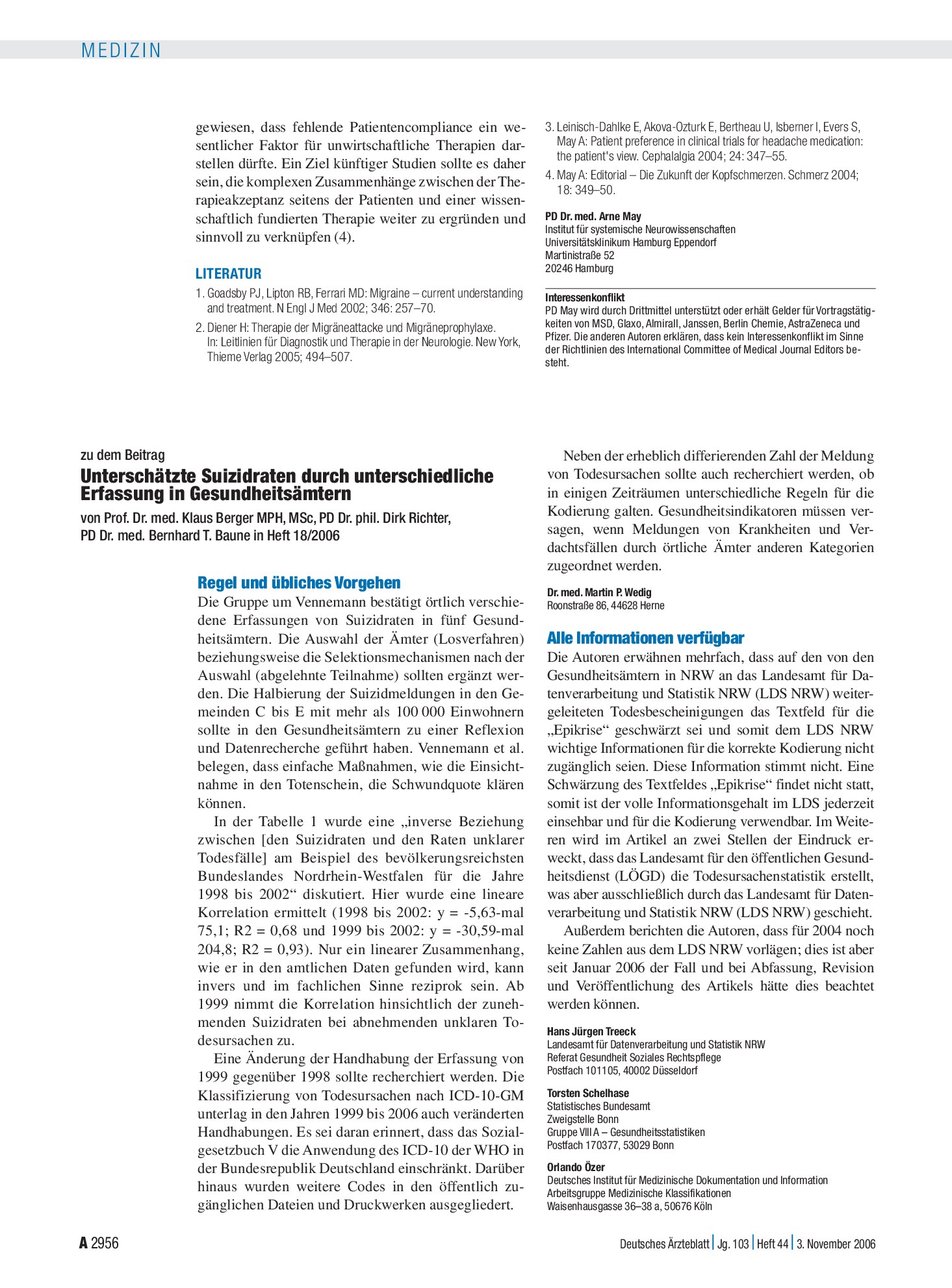 Vorschauseite 1: Diagnostik und moderne Therapie der Migräne: Schlusswort – Deutsches Ärzteblatt