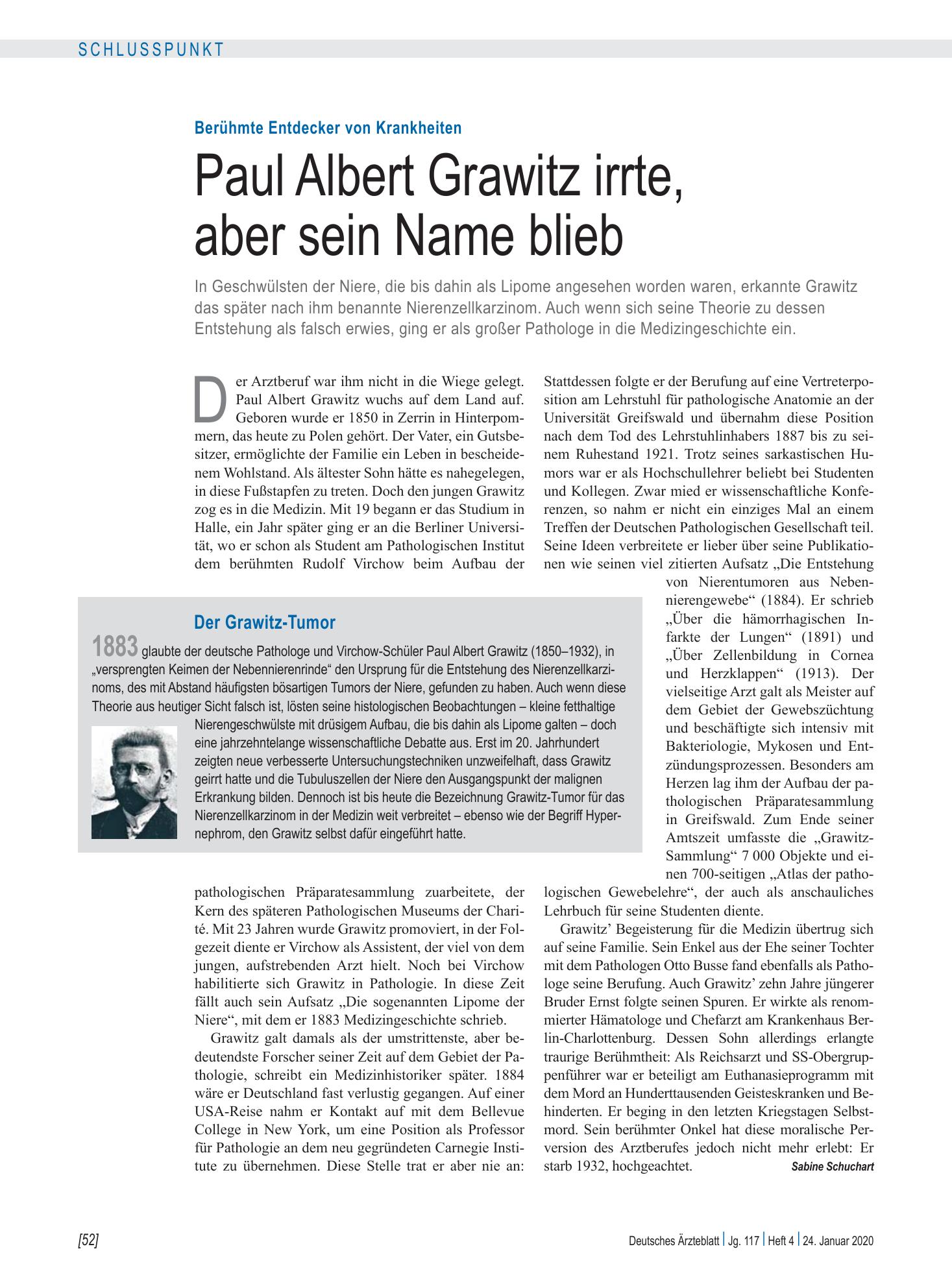 Vorschauseite 1: Berühmte Entdecker von Krankheiten: Paul Albert Grawitz irrte, aber sein Name blieb – Deutsches Ärzteblatt