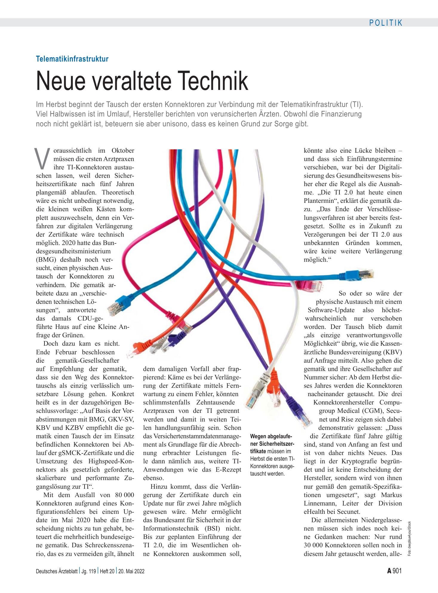 Vorschauseite 1: Telematikinfrastruktur: Neue veraltete Technik – Deutsches Ärzteblatt
