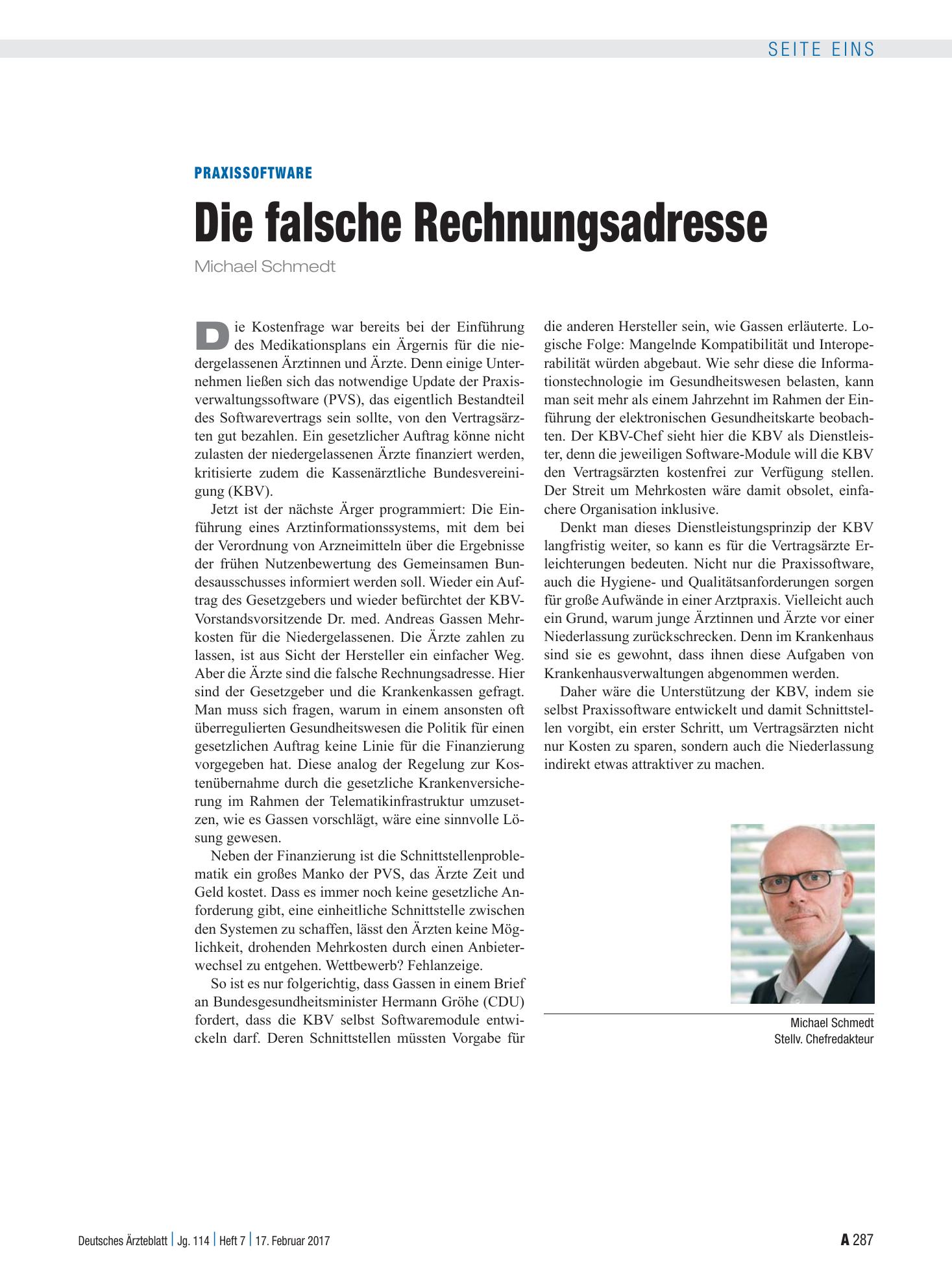 Vorschauseite 1: Praxissoftware: Die falsche Rechnungsadresse – Deutsches Ärzteblatt
