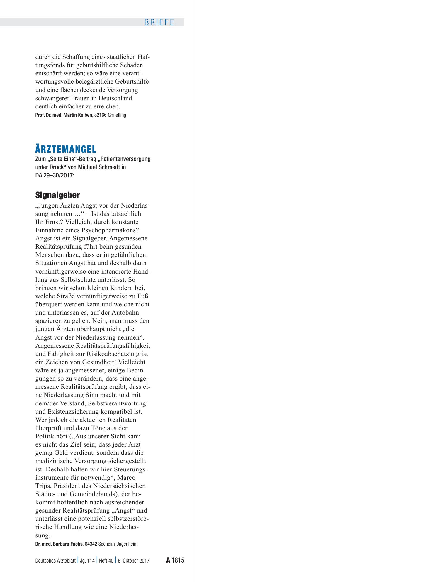 Vorschauseite 1: Ärztemangel: Signalgeber – Deutsches Ärzteblatt