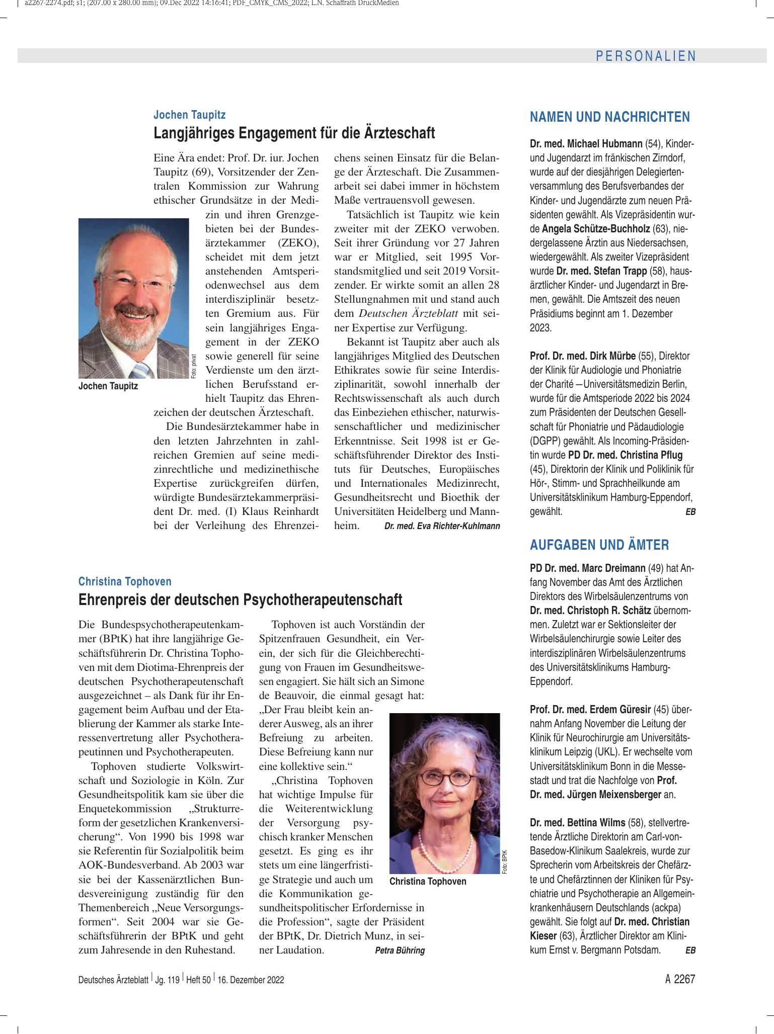 Vorschauseite 1: Aufgaben und Ämter – Deutsches Ärzteblatt