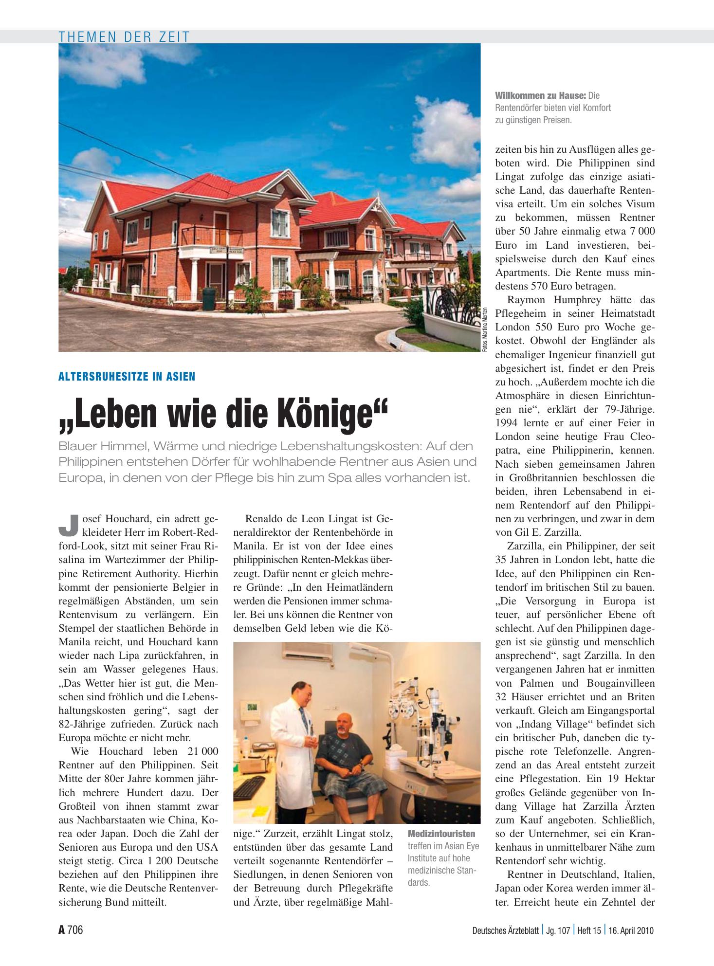 Vorschauseite 1: Altersruhesitze in Asien: „Leben wie die Könige“ – Deutsches Ärzteblatt
