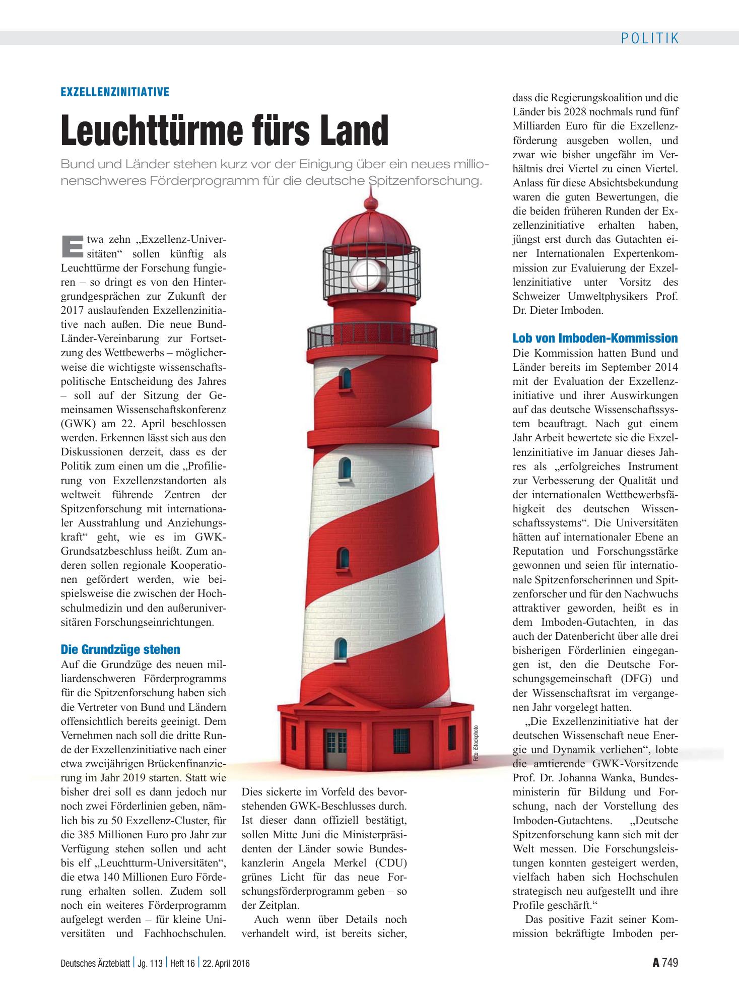 Vorschauseite 1: Exzellenzinitiative: Leuchttürme fürs Land – Deutsches Ärzteblatt