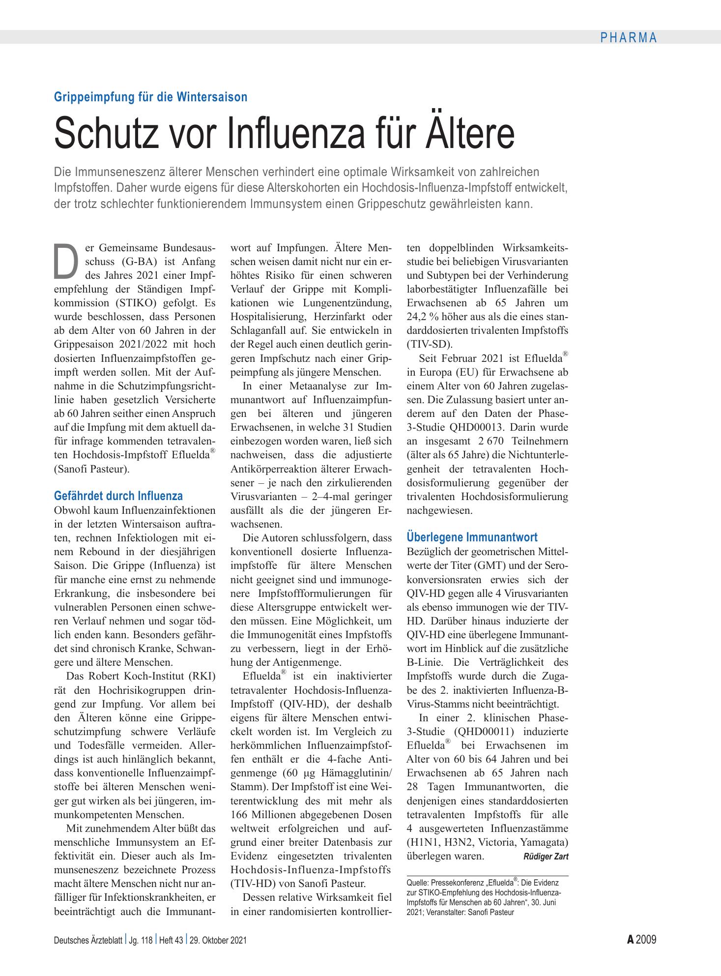 Vorschauseite 1: Grippeimpfung für die Wintersaison: Schutz vor Influenza für Ältere – Deutsches Ärzteblatt