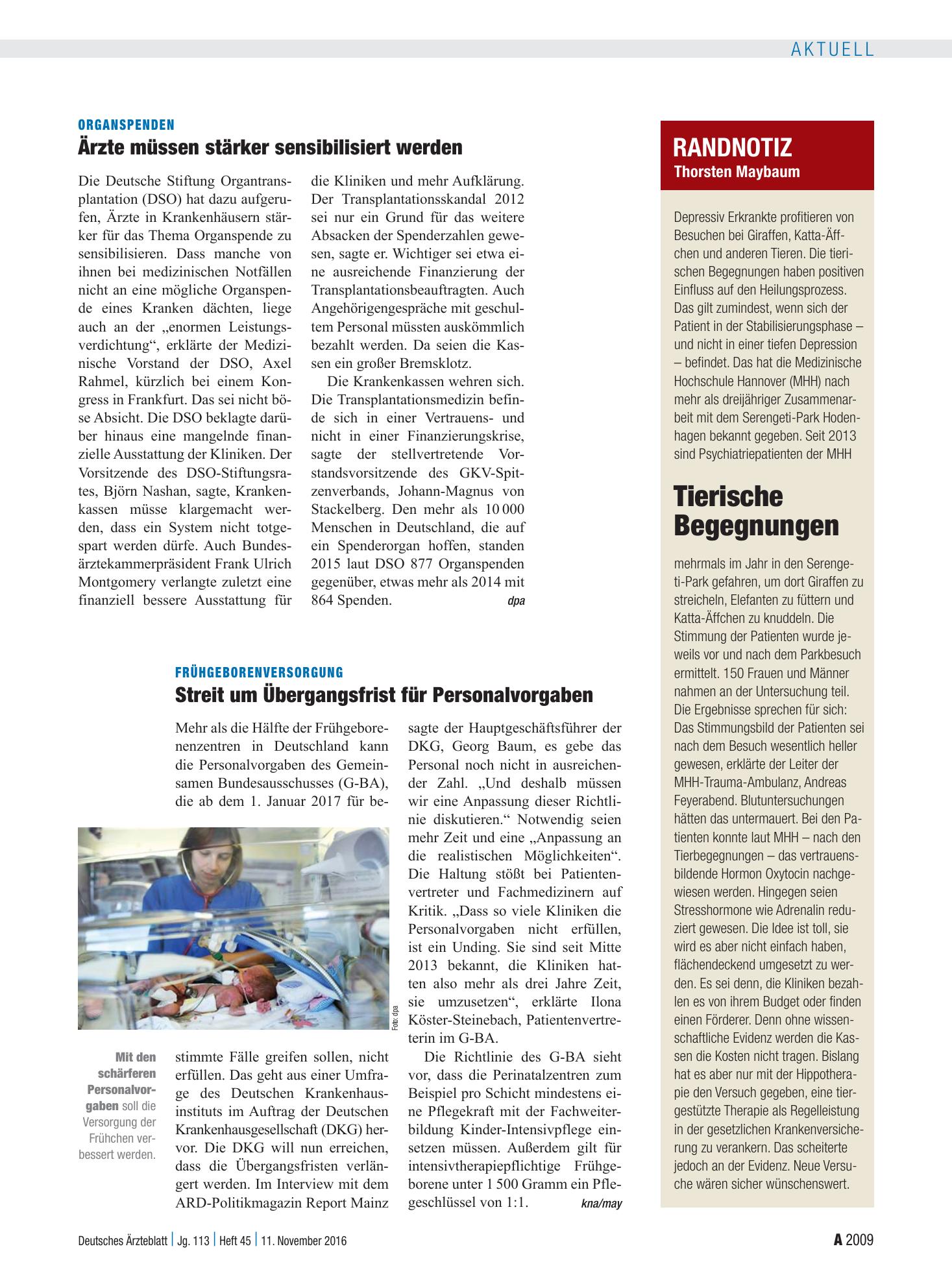 Vorschauseite 1: Randnotiz: Tierische Begegnungen – Deutsches Ärzteblatt