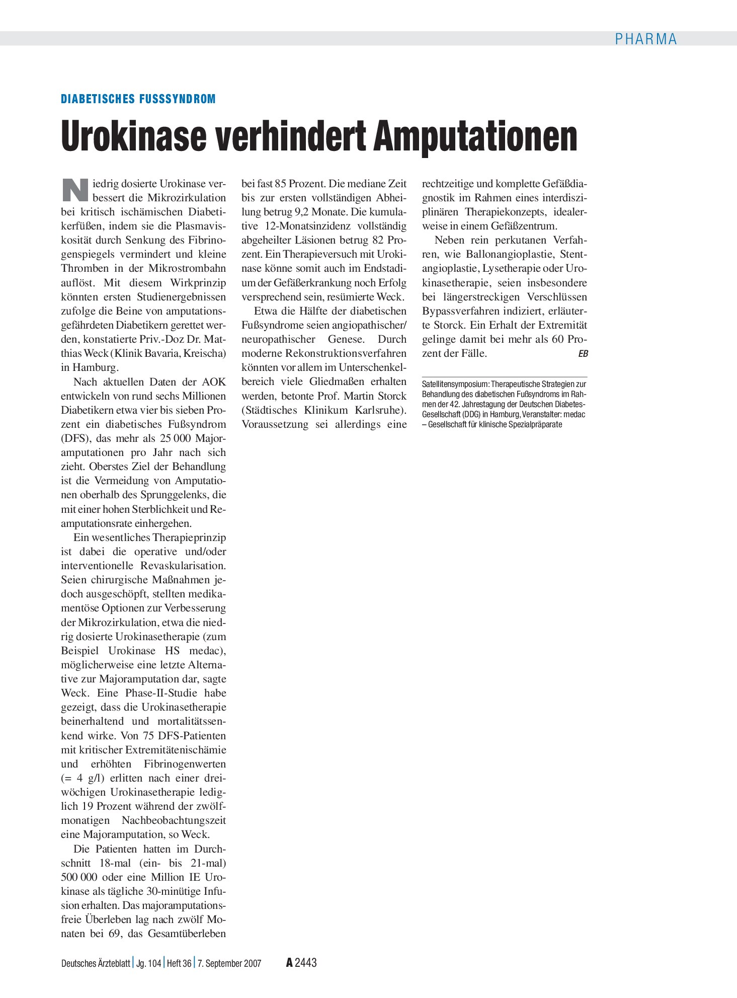 Vorschauseite 1: Diabetisches Fusssyndrom: Urokinase verhindert Amputationen – Deutsches Ärzteblatt