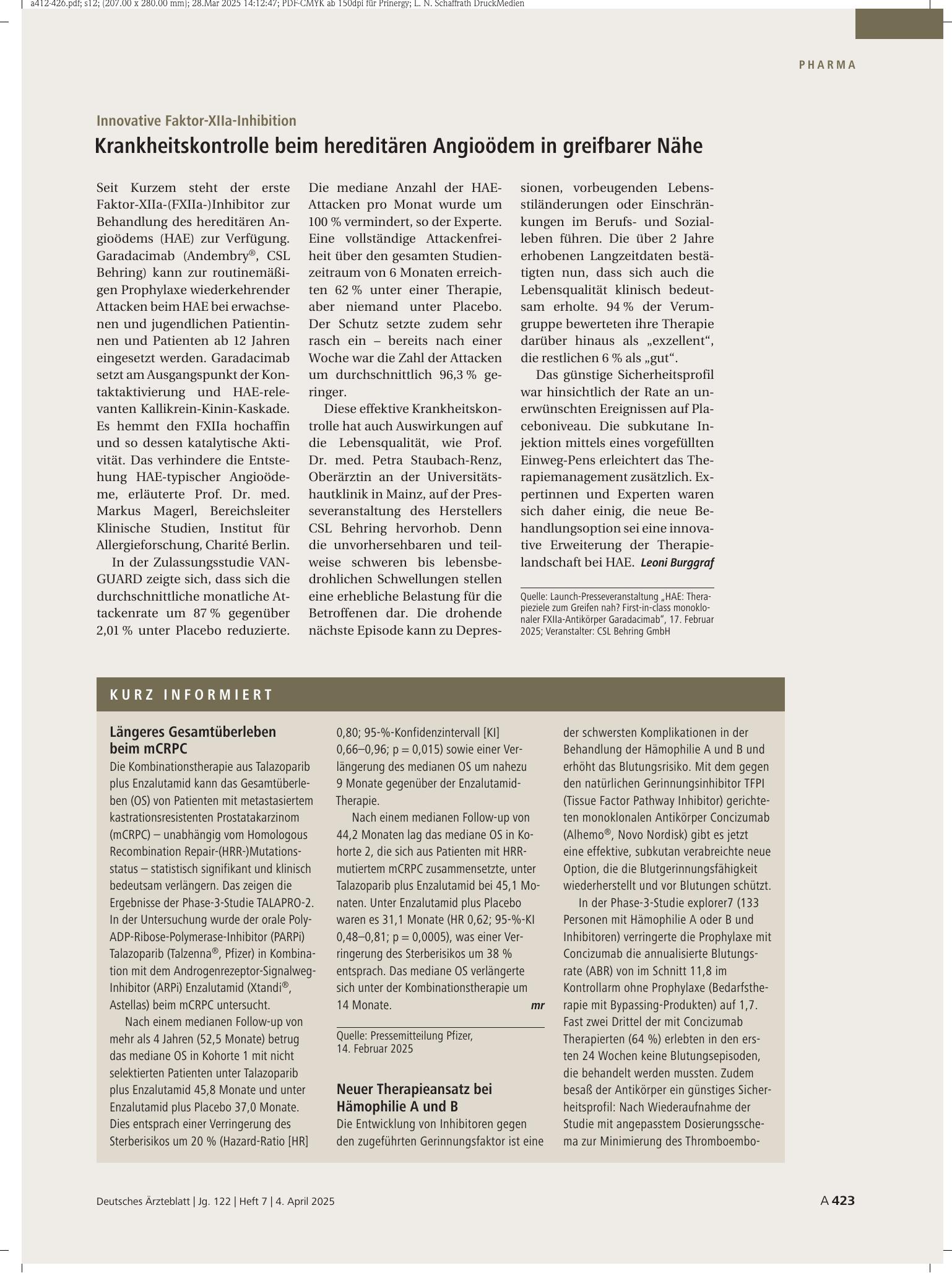 Vorschauseite 1: Kurz informiert – Deutsches Ärzteblatt
