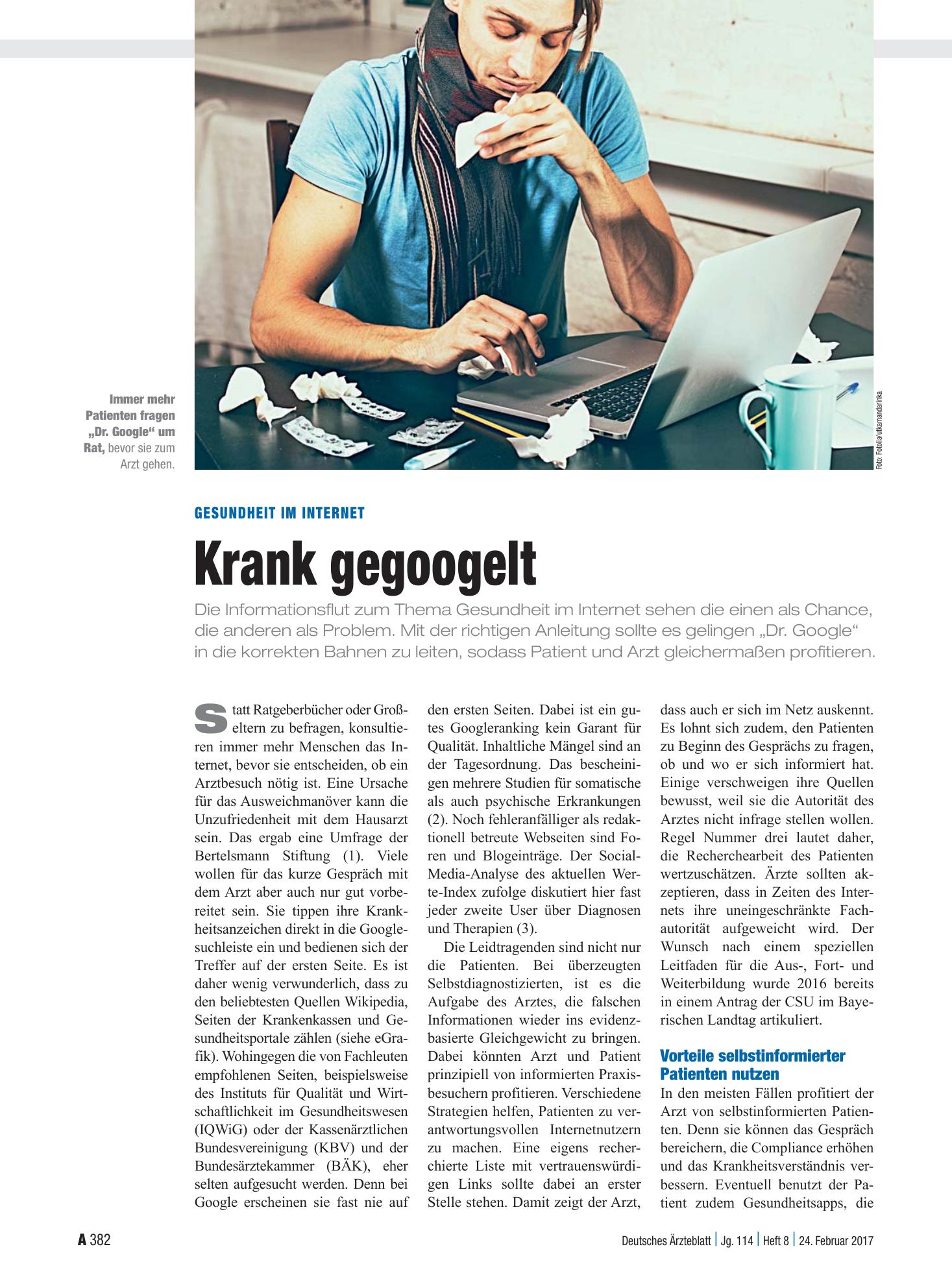 Vorschauseite 1: Gesundheit im Internet: Krank gegoogelt – Deutsches Ärzteblatt