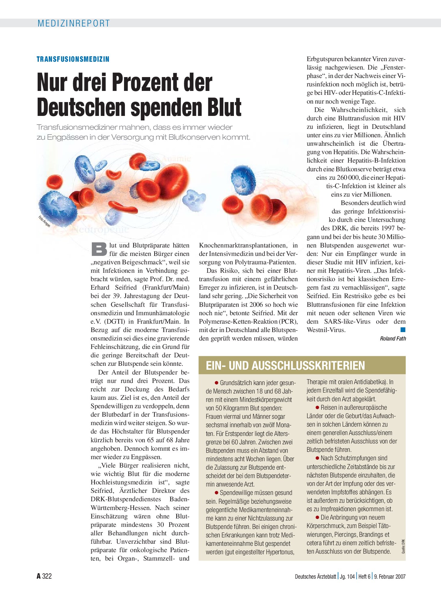 Vorschauseite 1: Transfusionsmedizin: Nur drei Prozent der Deutschen spenden Blut – Deutsches Ärzteblatt