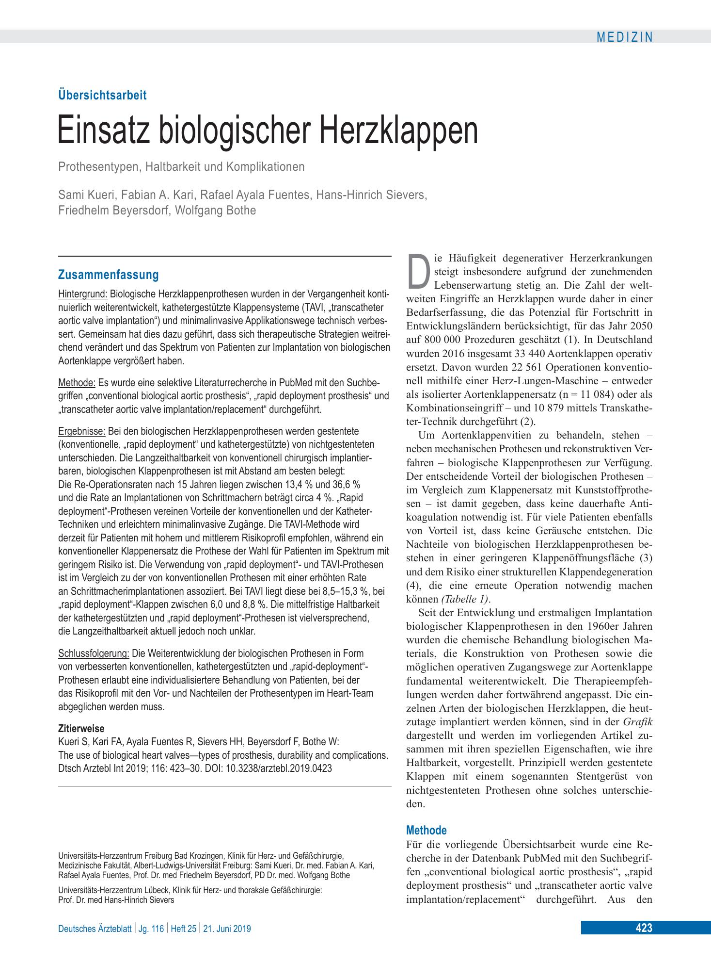 Vorschauseite 1: Einsatz biologischer Herzklappen – Deutsches Ärzteblatt