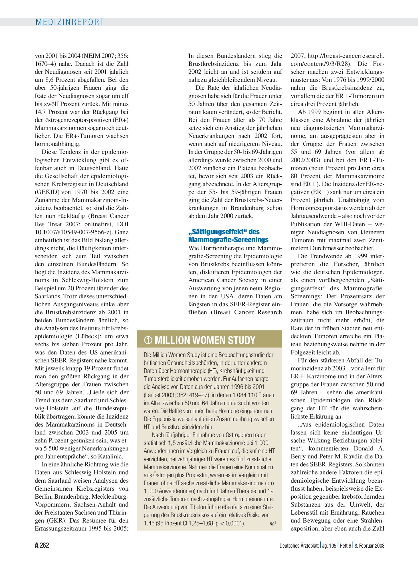 Vorschauseite 1: Million Women Study – Deutsches Ärzteblatt