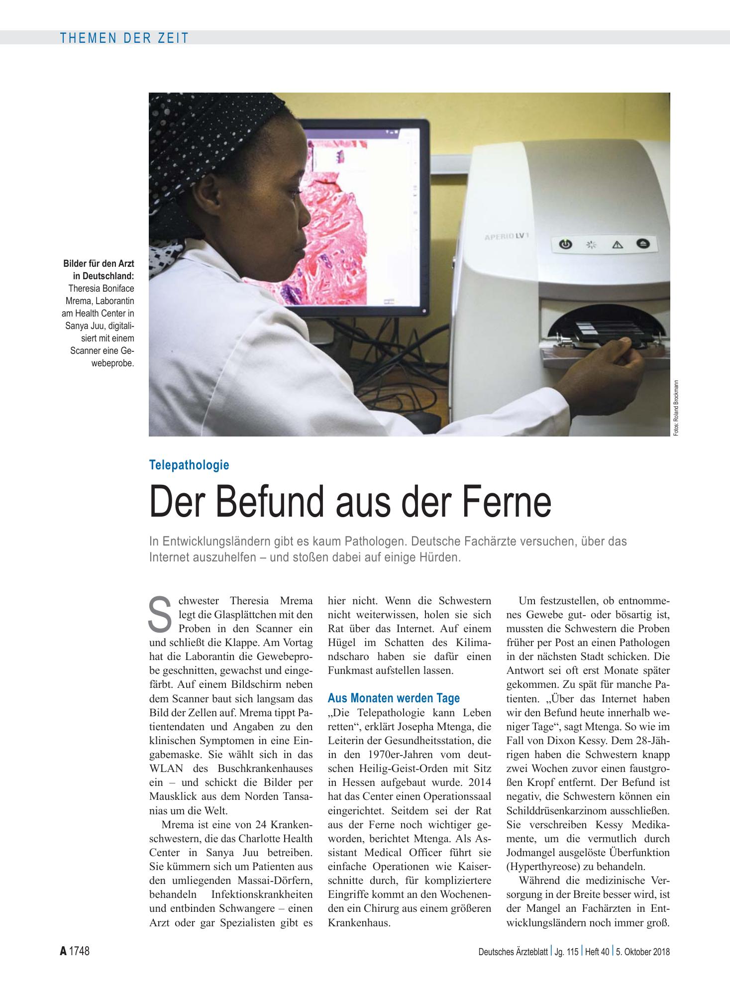 Vorschauseite 1: Telepathologie: Der Befund aus der Ferne – Deutsches Ärzteblatt