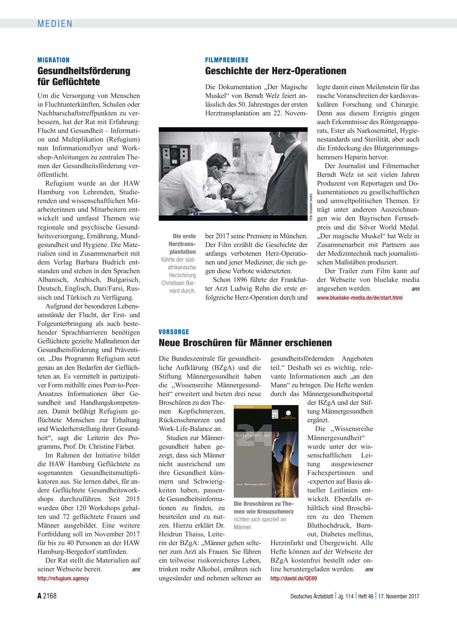 Vorschauseite 1: Filmpremiere: Geschichte der Herz-Operationen – Deutsches Ärzteblatt