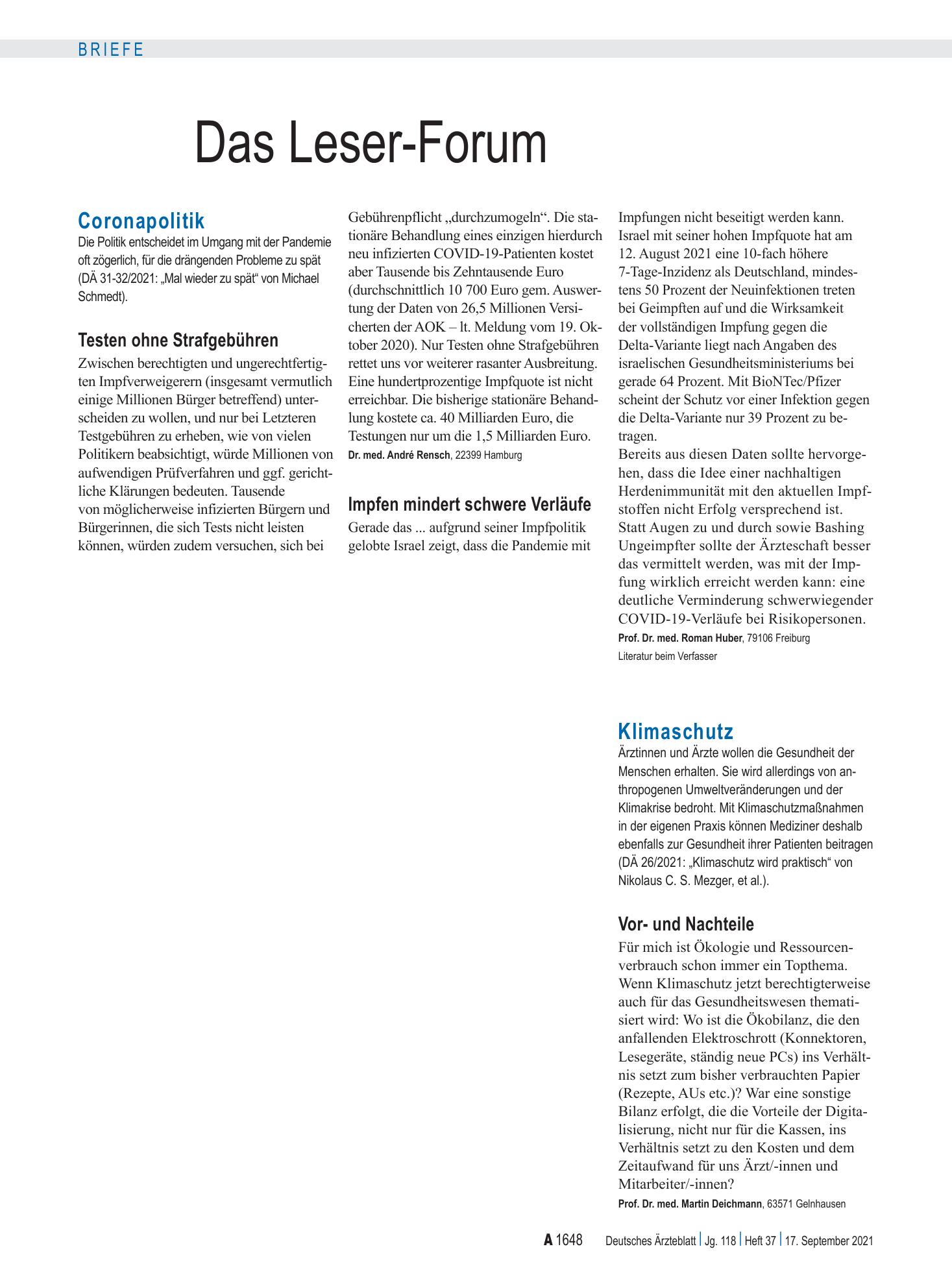 Vorschauseite 1: Klimaschutz: Vor- und Nachteile – Deutsches Ärzteblatt