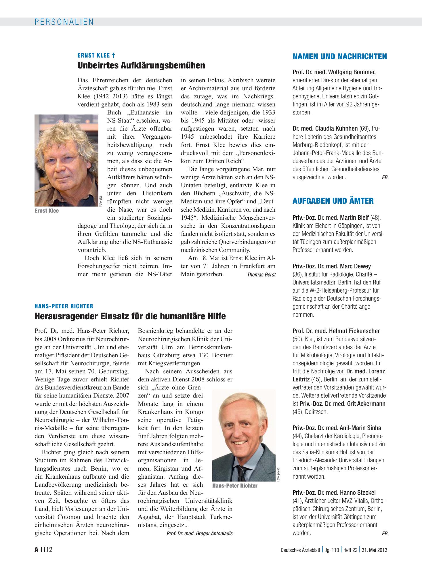 Vorschauseite 1: Aufgaben und Ämter – Deutsches Ärzteblatt