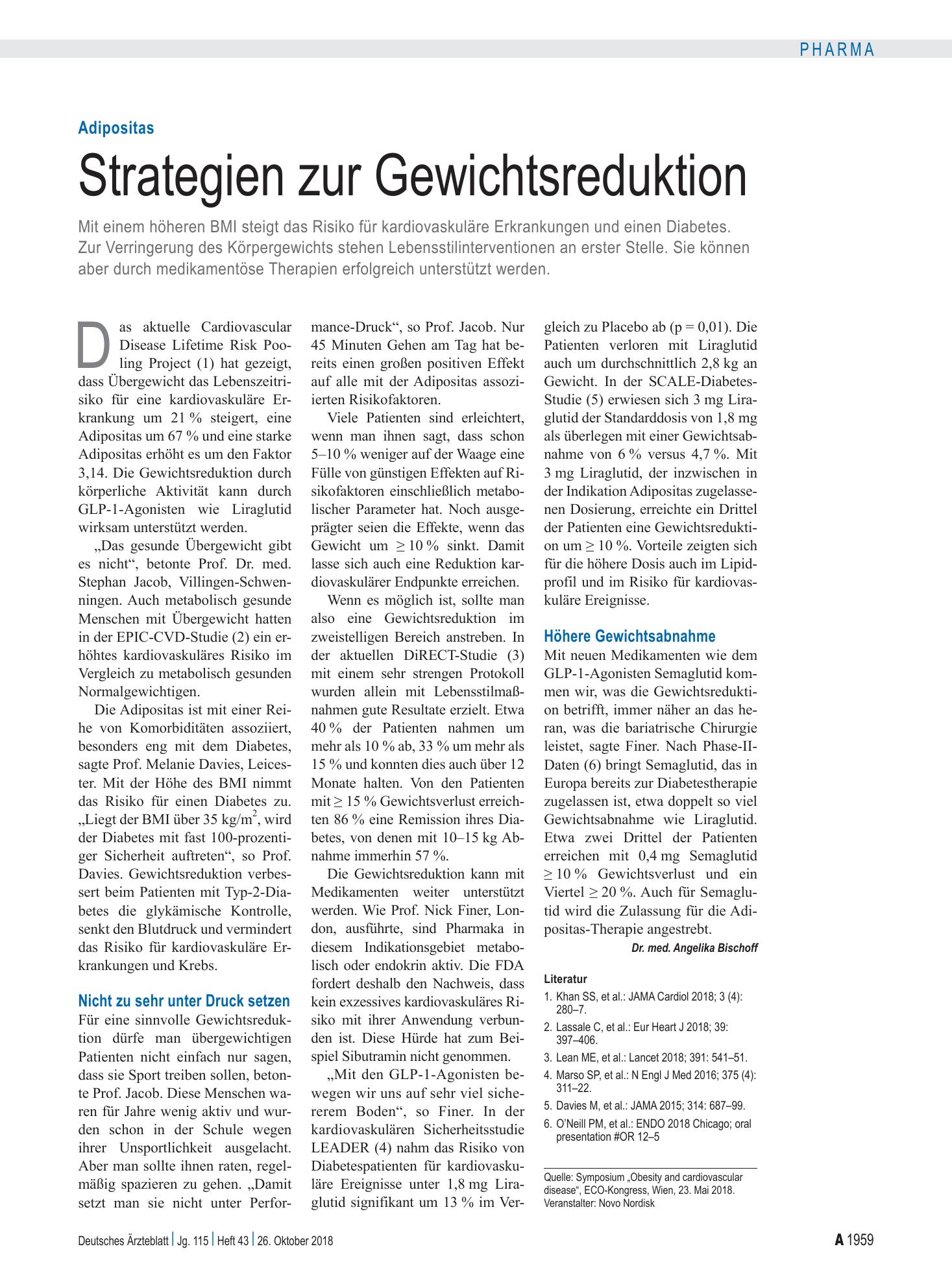 Vorschauseite 1: Adipositas: Strategien zur Gewichtsreduktion – Deutsches Ärzteblatt