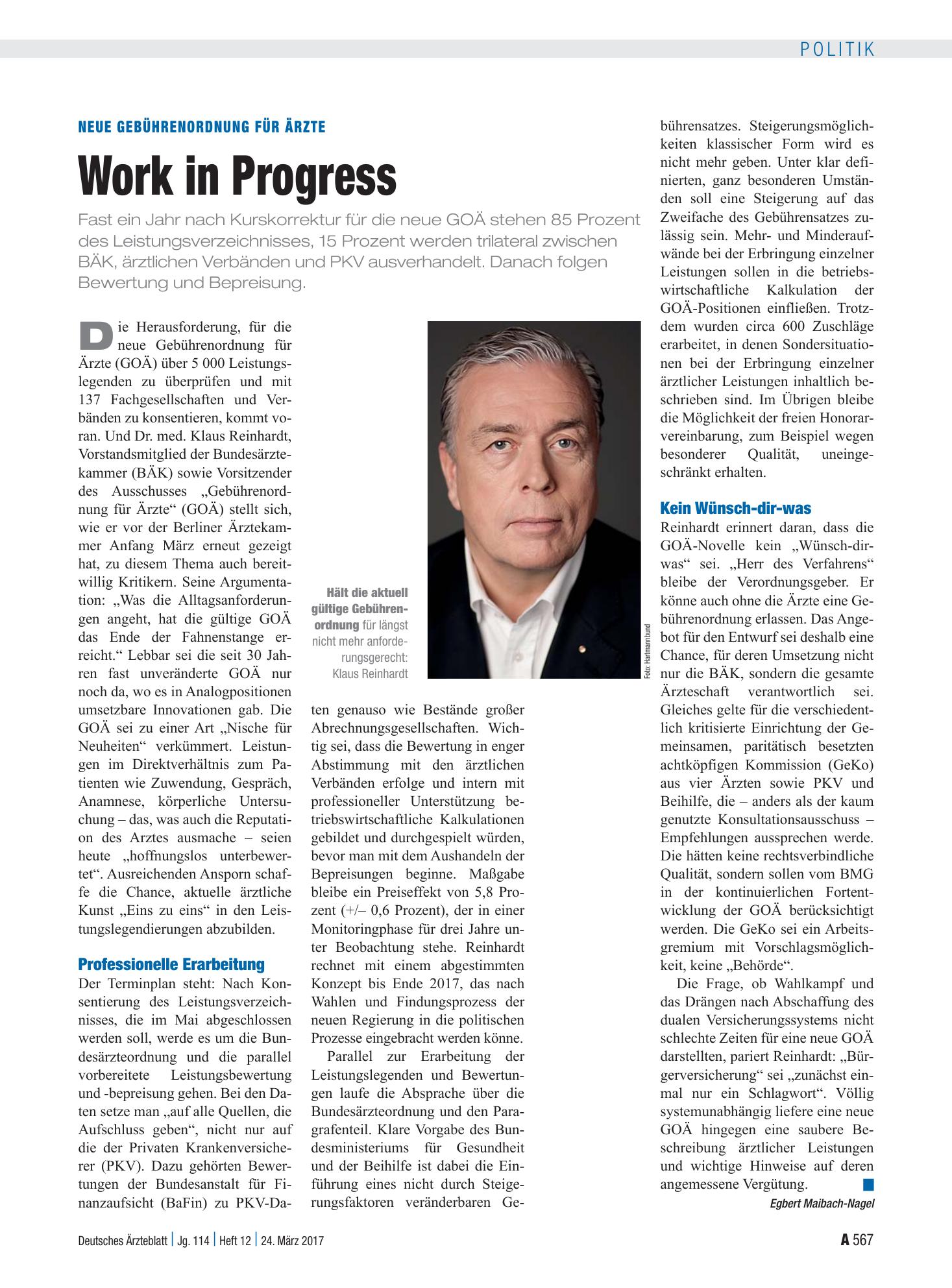 Vorschauseite 1: Neue Gebührenordnung für Ärzte: Work in Progress – Deutsches Ärzteblatt
