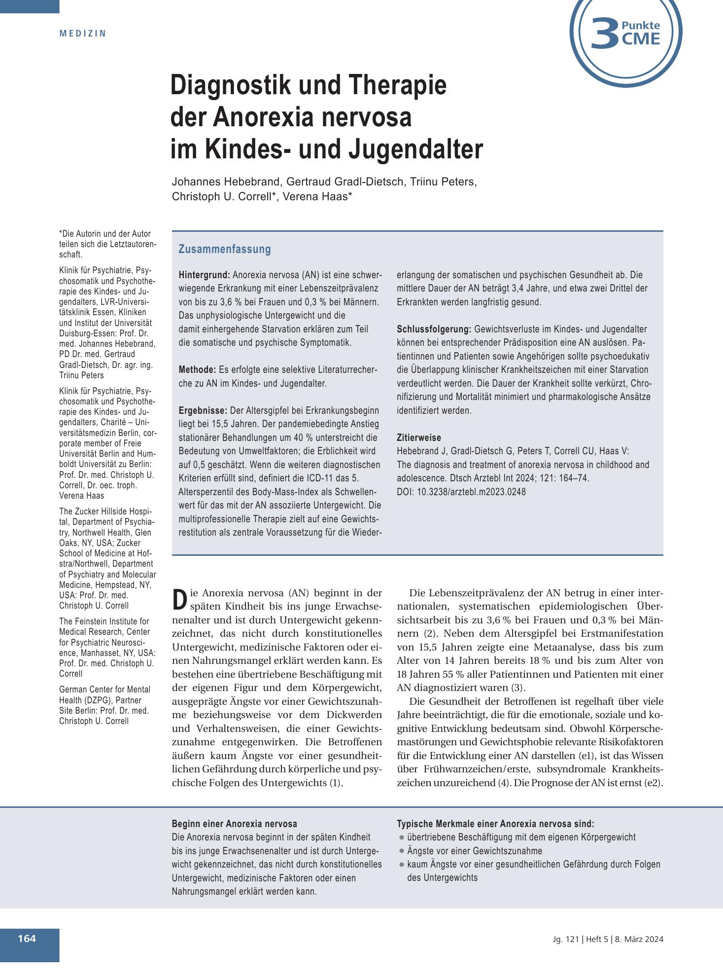 Vorschauseite 1: Diagnostik und Therapie der Anorexia nervosa im Kindes- und Jugendalter – Deutsches Ärzteblatt