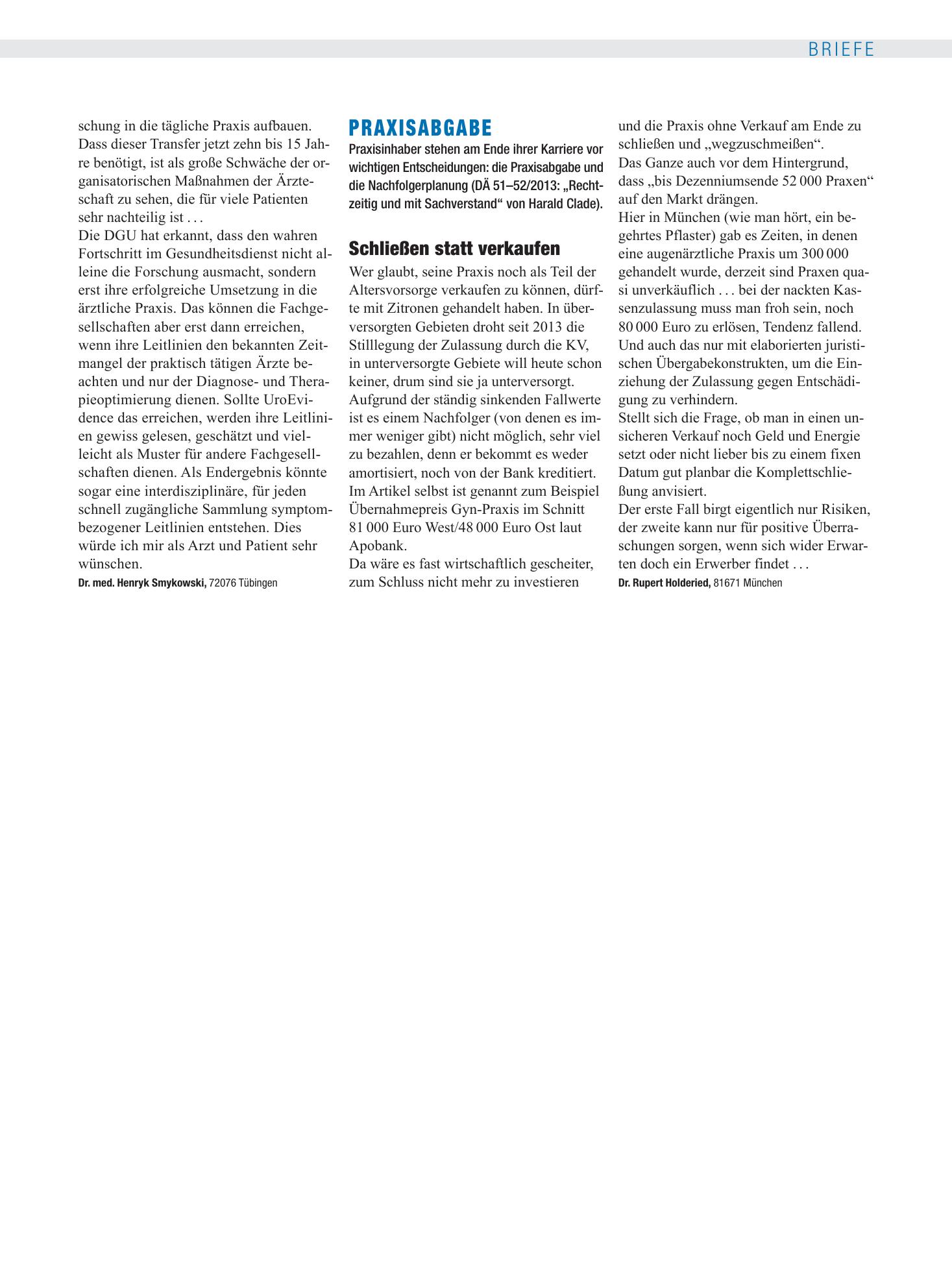 Vorschauseite 1: Praxisabgabe: Schließen statt verkaufen – Deutsches Ärzteblatt