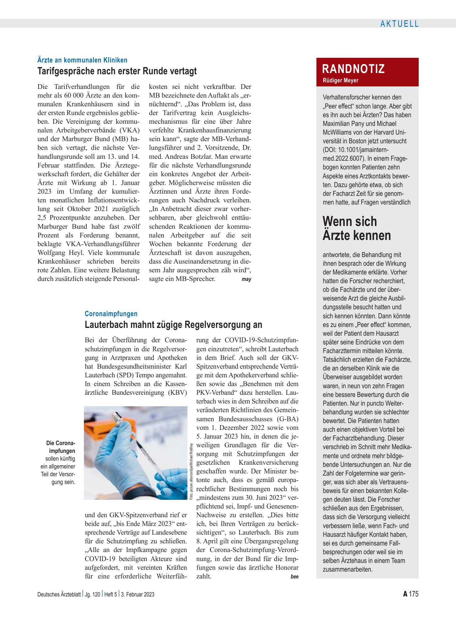 Vorschauseite 1: Randnotiz: Wenn sich Ärzte kennen – Deutsches Ärzteblatt