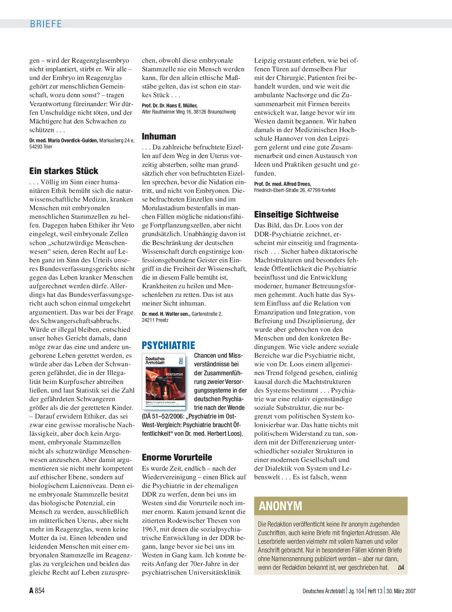 Vorschauseite 1: Embryonenforschung: Ein starkes Stück – Deutsches Ärzteblatt
