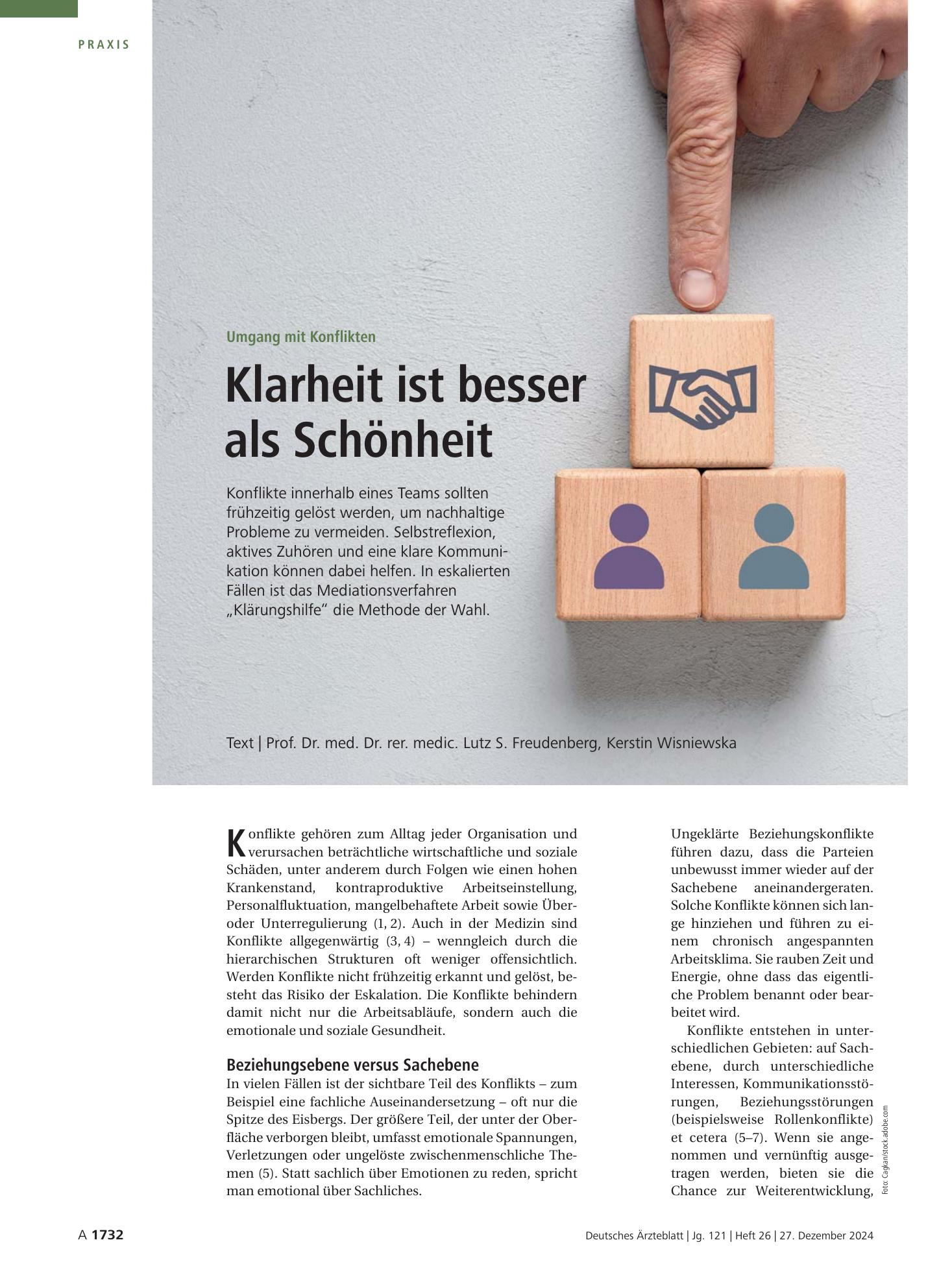 Vorschauseite 1: Umgang mit Konflikten: Klarheit ist besser als Schönheit – Deutsches Ärzteblatt