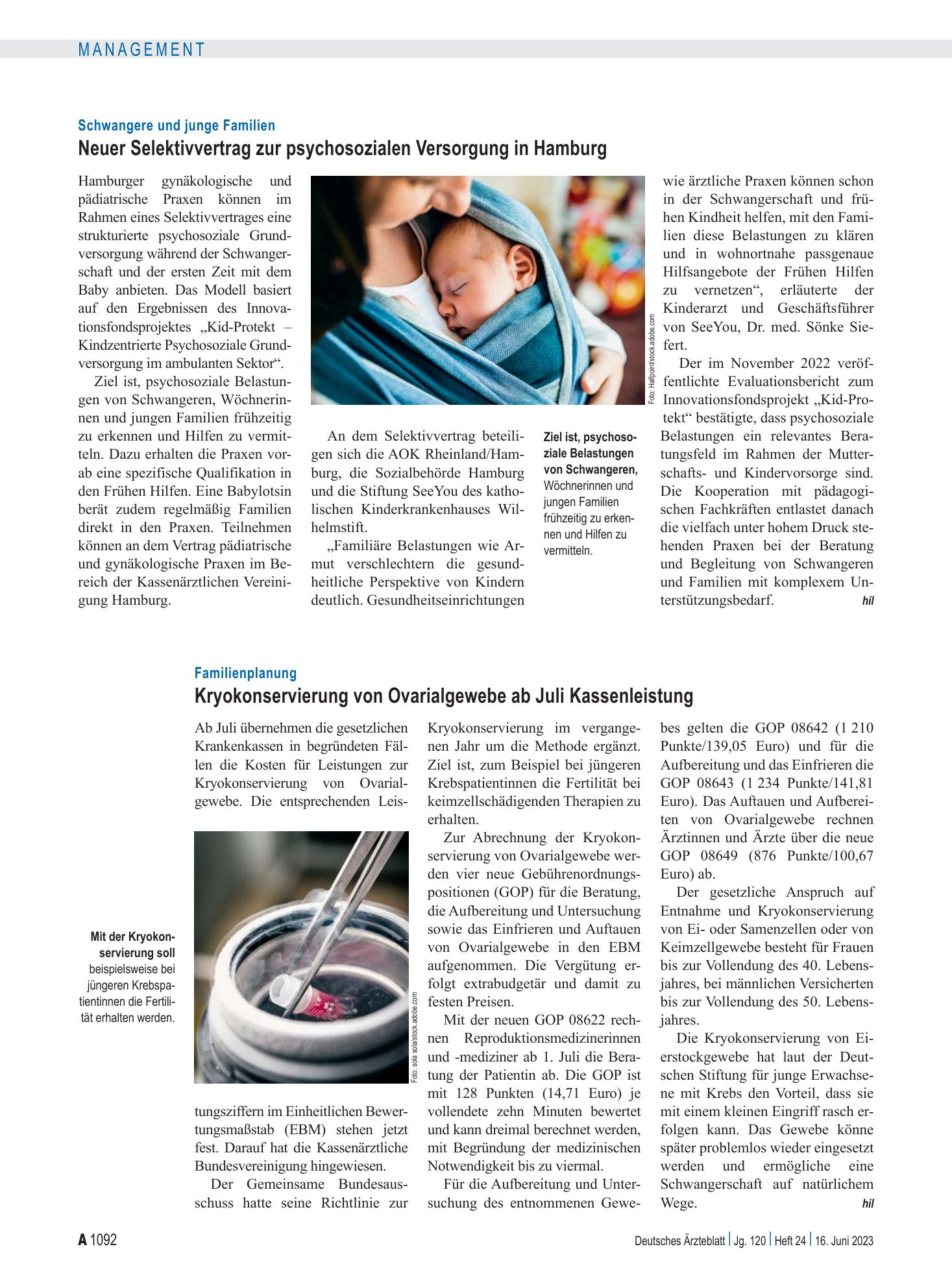 Vorschauseite 1: Familienplanung: Kryokonservierung von Ovarialgewebe ab Juli Kassenleistung – Deutsches Ärzteblatt