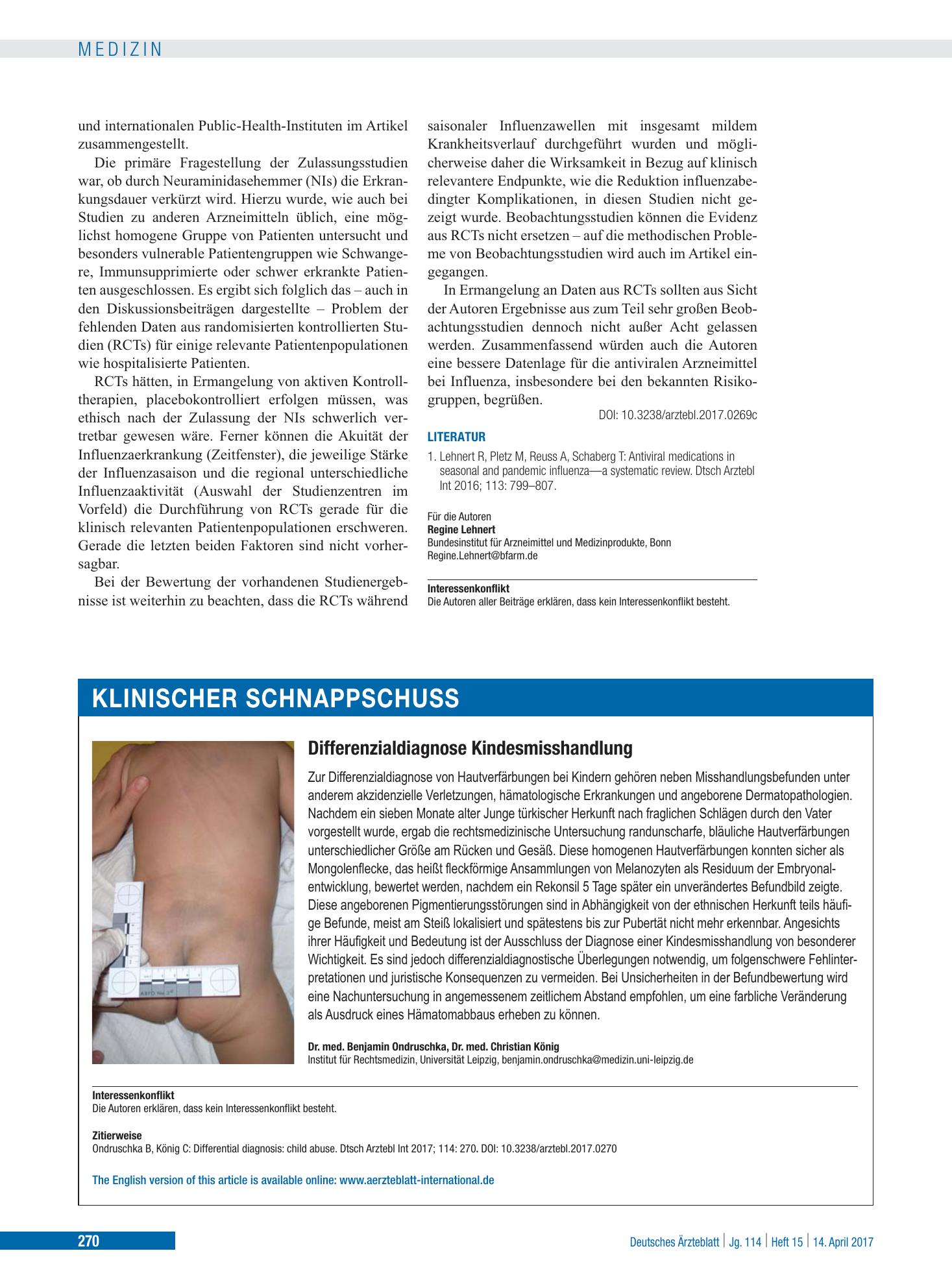 Vorschauseite 1: Differenzialdiagnose Kindesmisshandlung – Deutsches Ärzteblatt