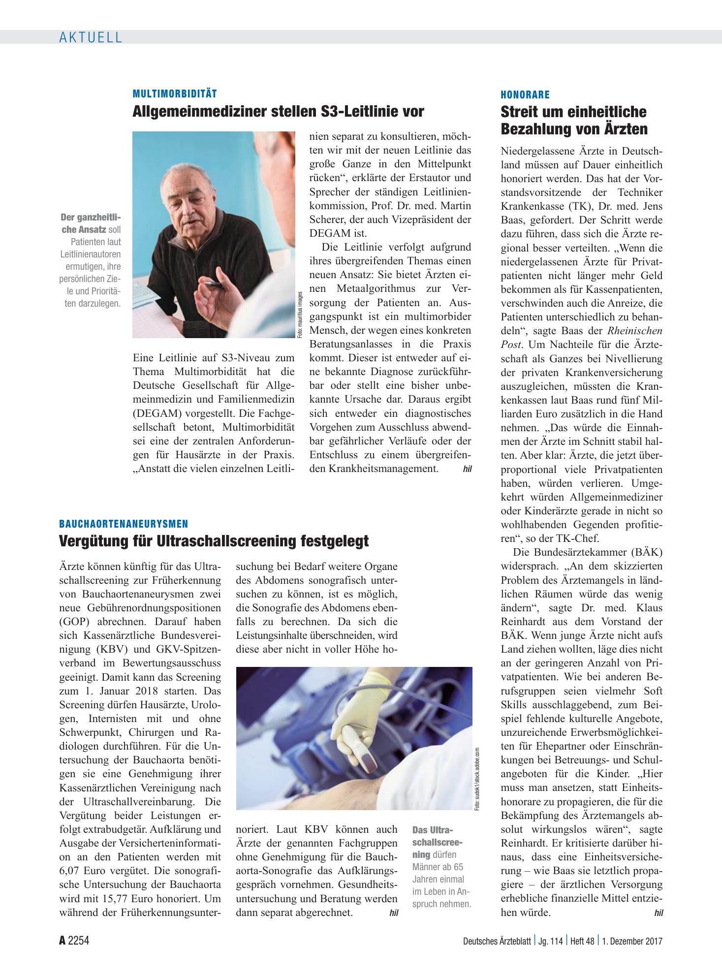 Vorschauseite 1: Multimorbidität: Allgemeinmediziner stellen S3-Leitlinie vor – Deutsches Ärzteblatt