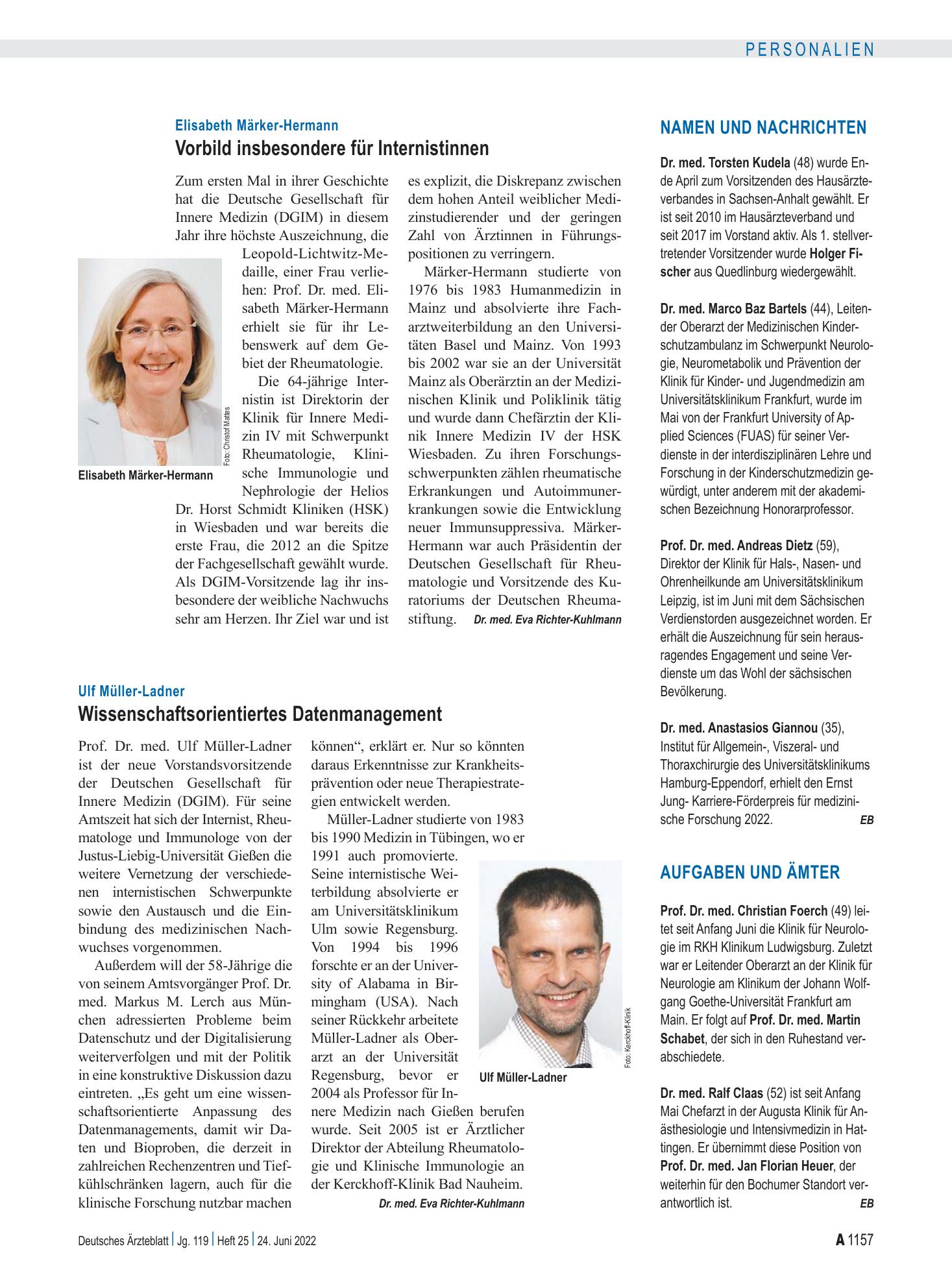 Vorschauseite 1: Aufgaben und Ämter – Deutsches Ärzteblatt