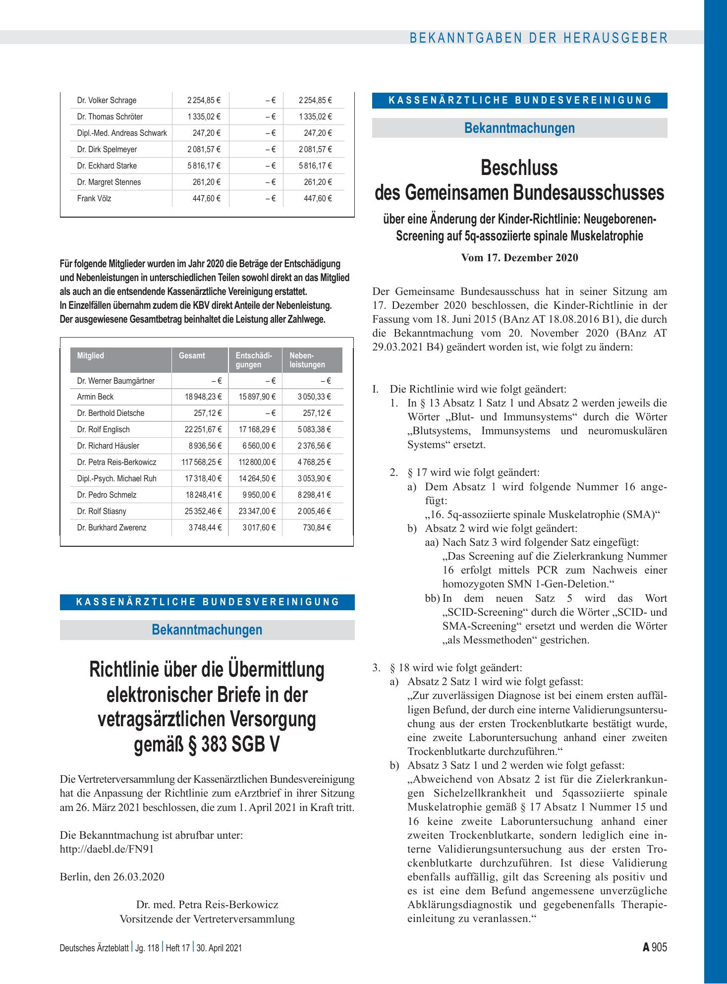 Vorschauseite 1: Richtlinie über die Übermittlung elektronischer Briefe in der vetragsärztlichen Versorgung gemäß § 383 SGB V – Deutsches Ärzteblatt