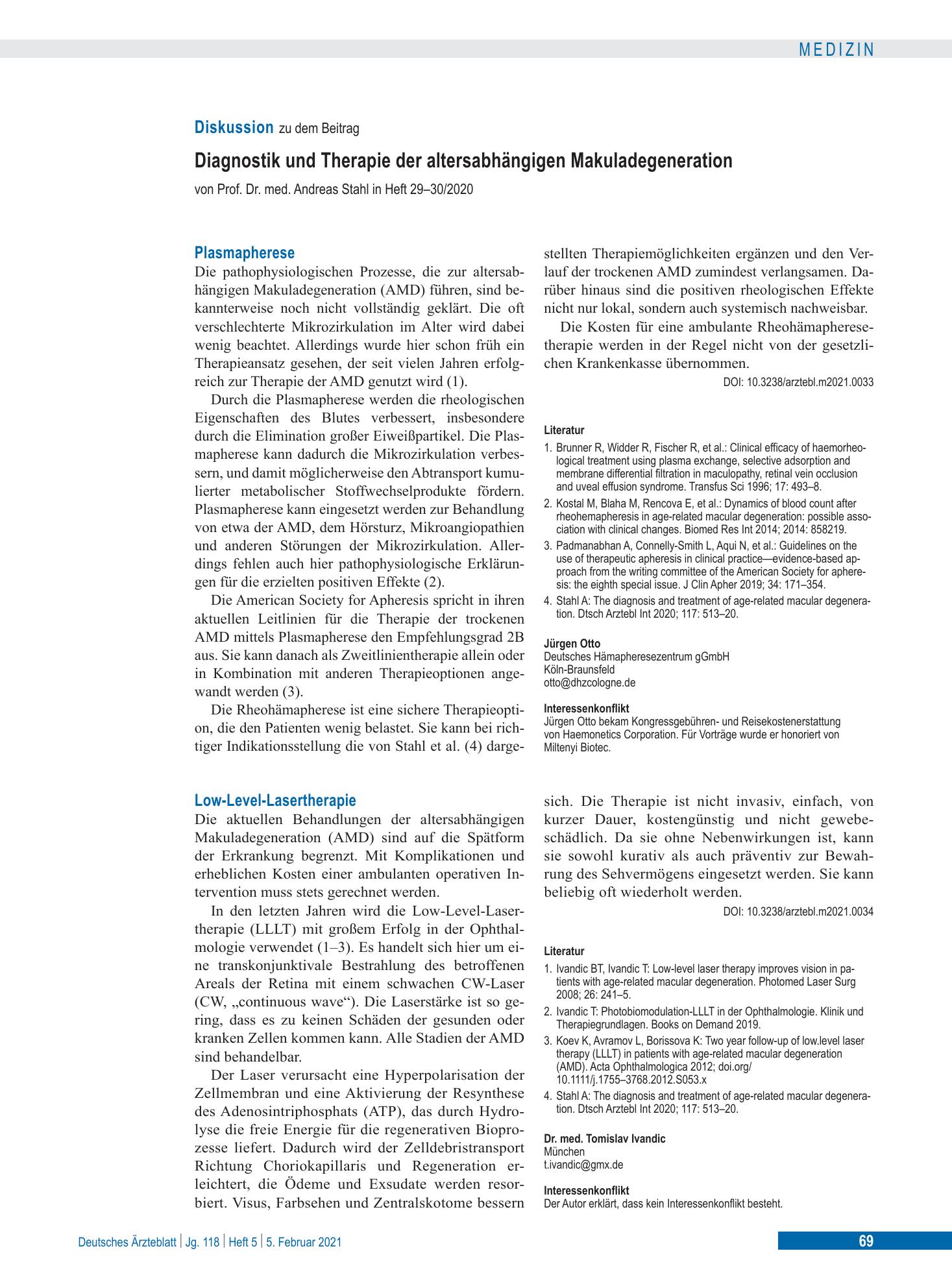 Vorschauseite 1: Plasmapherese – Deutsches Ärzteblatt
