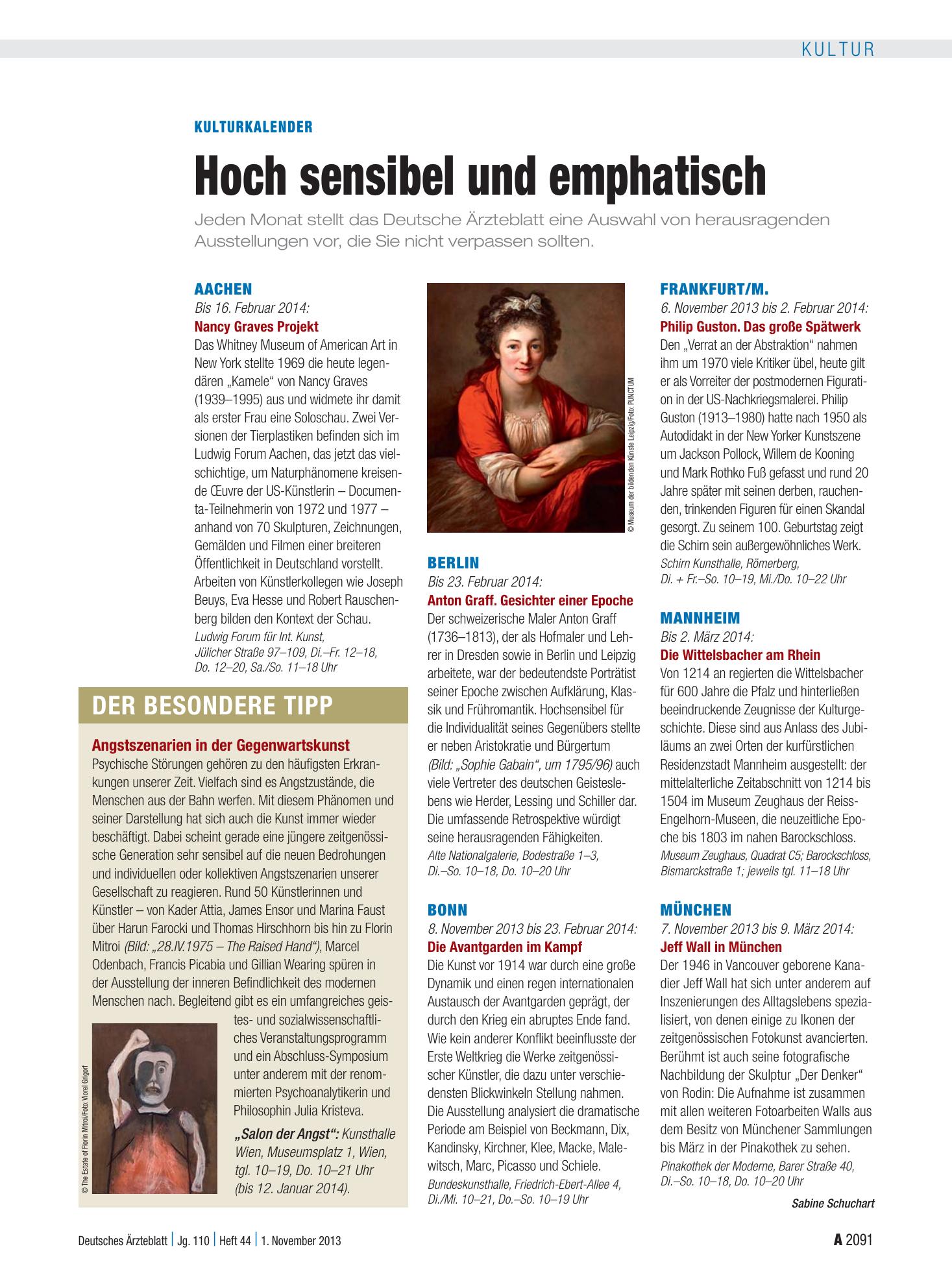 Vorschauseite 1: Kulturkalender: Hoch sensibel und emphatisch – Deutsches Ärzteblatt