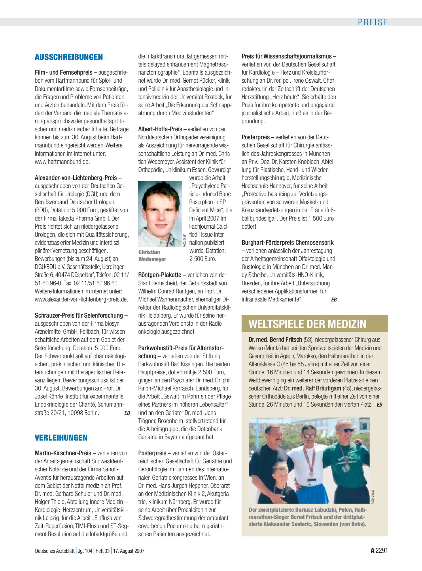 Vorschauseite 1: Weltspiele der Medizin – Deutsches Ärzteblatt