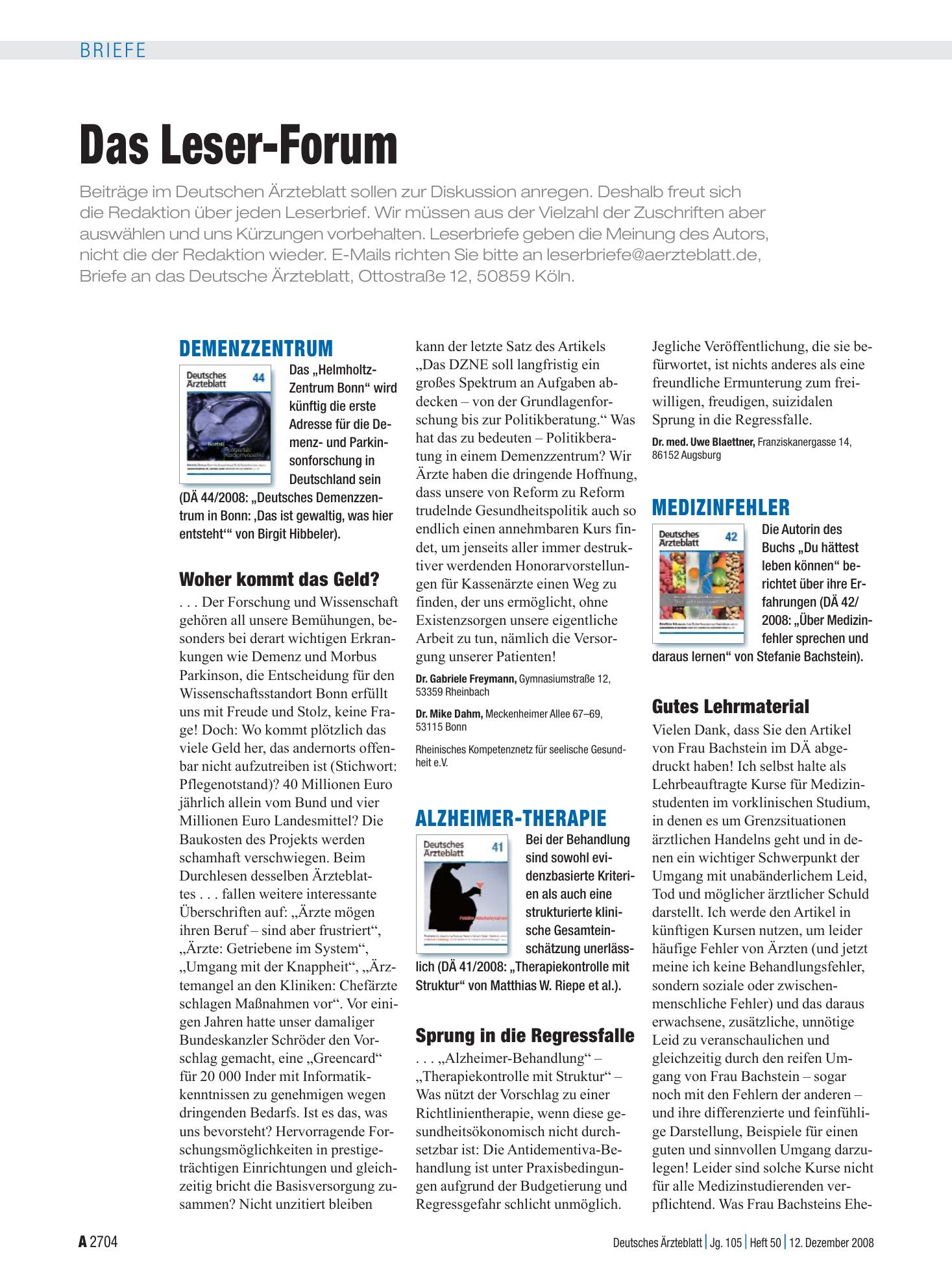 Vorschauseite 1: Medizinfehler: Gutes Lehrmaterial – Deutsches Ärzteblatt