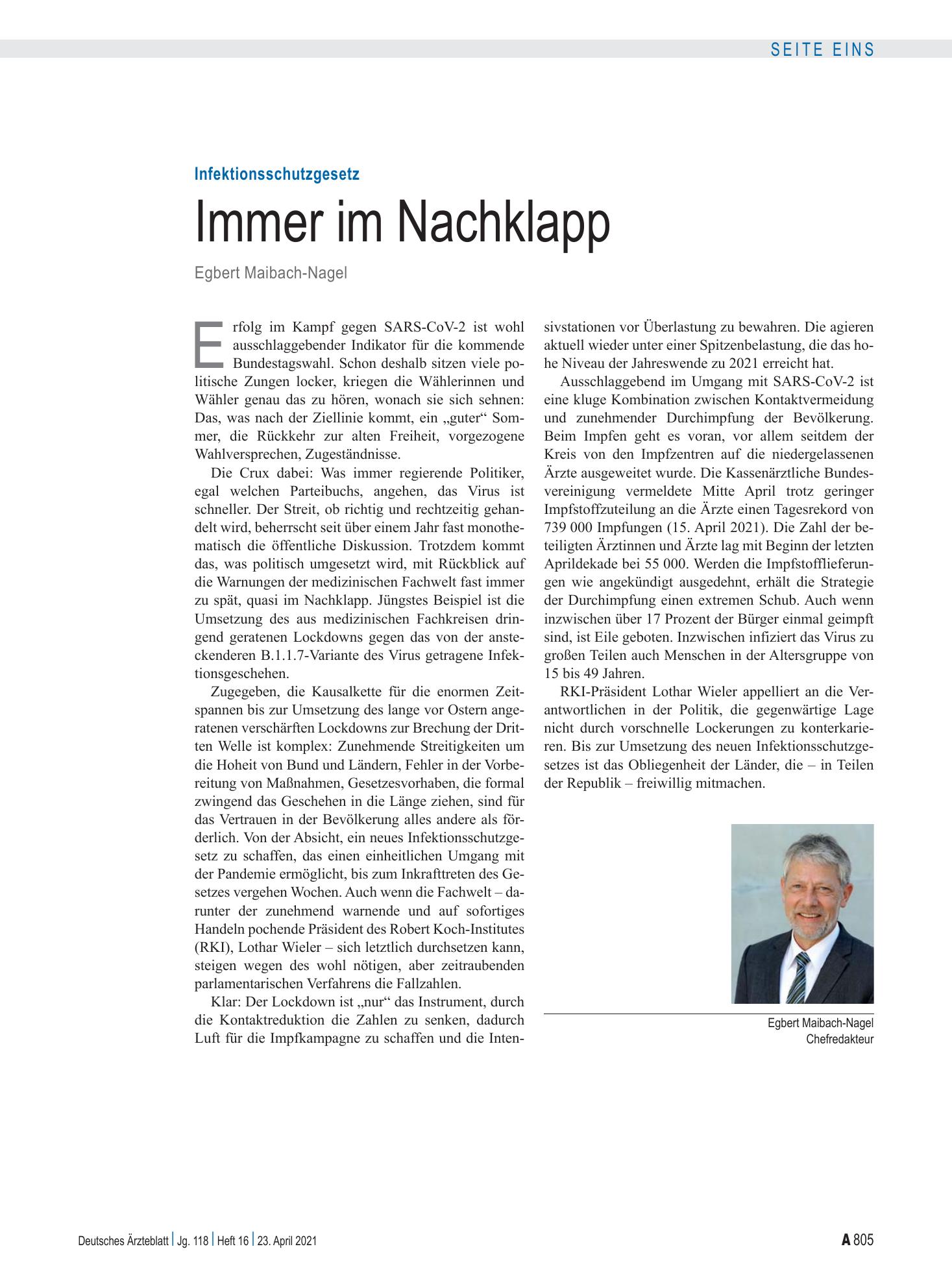 Vorschauseite 1: Infektionsschutzgesetz: Immer im Nachklapp – Deutsches Ärzteblatt