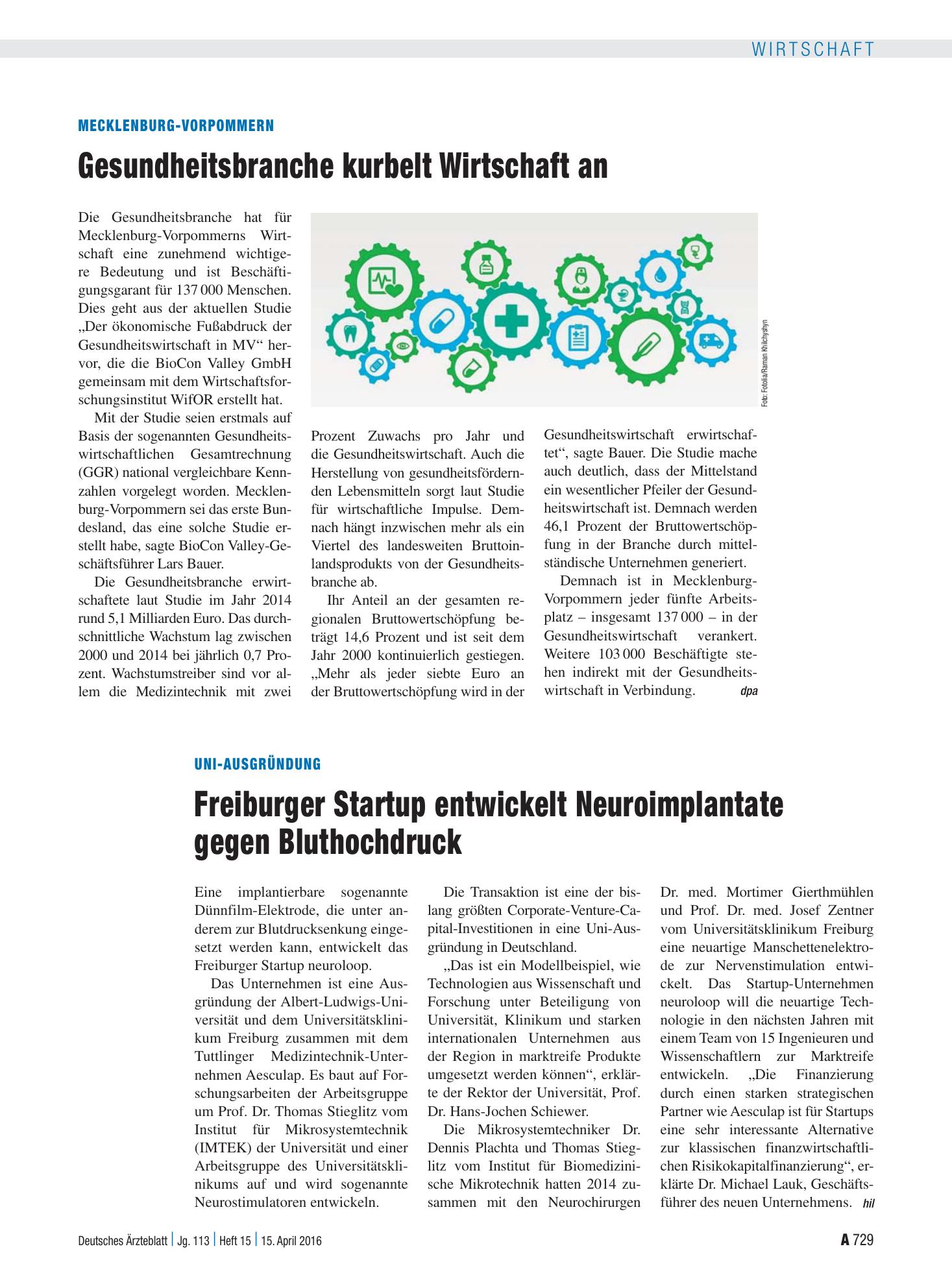Vorschauseite 1: Mecklenburg-Vorpommern: Gesundheitsbranche kurbelt Wirtschaft an – Deutsches Ärzteblatt