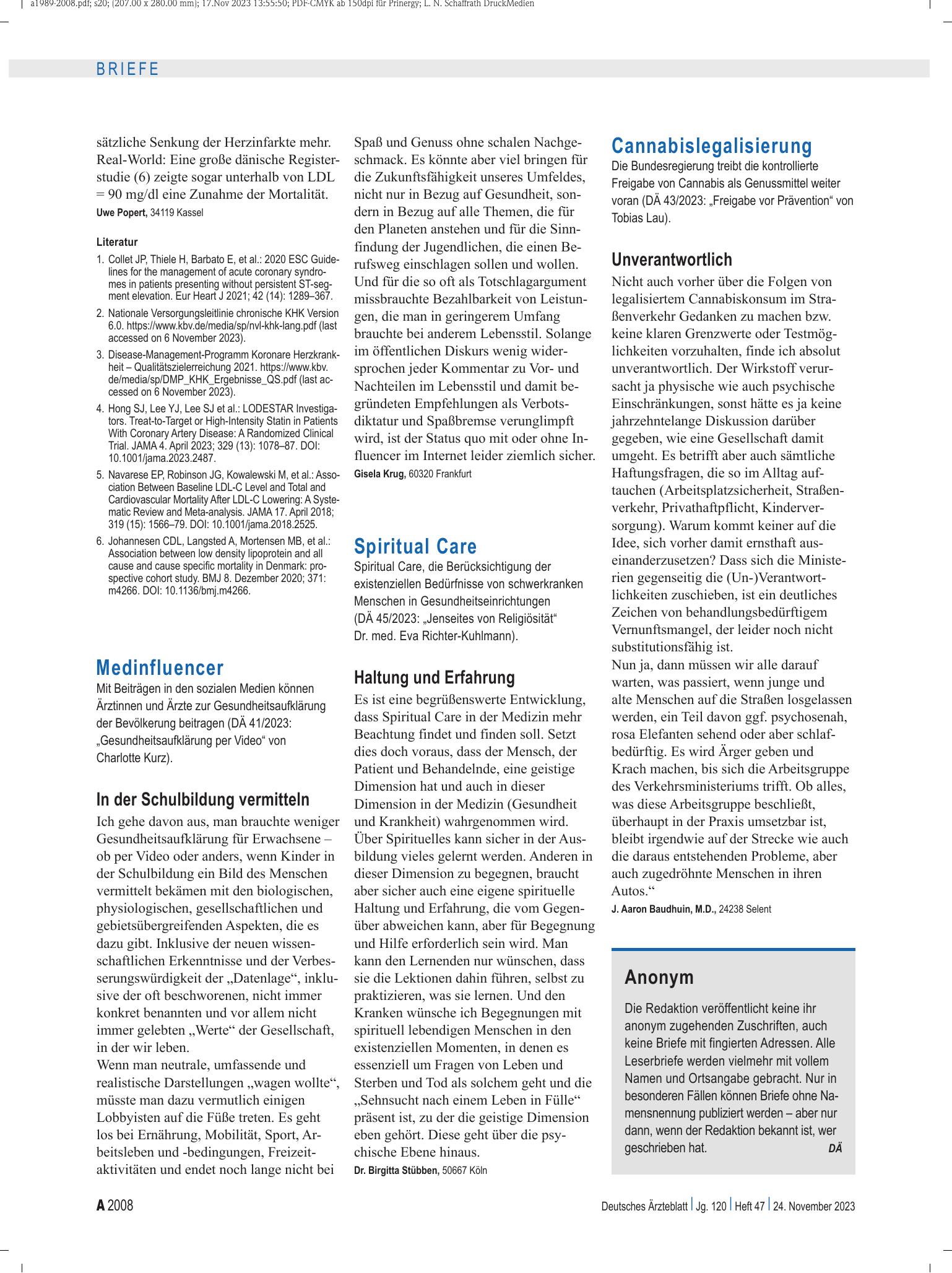 Vorschauseite 1: Medinfluencer: In der Schulbildung vermitteln – Deutsches Ärzteblatt