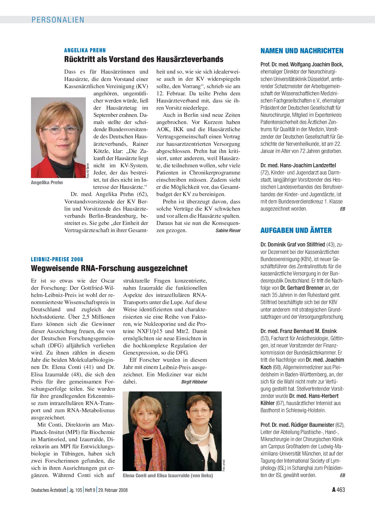 Vorschauseite 1: Namen und Nachrichten – Deutsches Ärzteblatt
