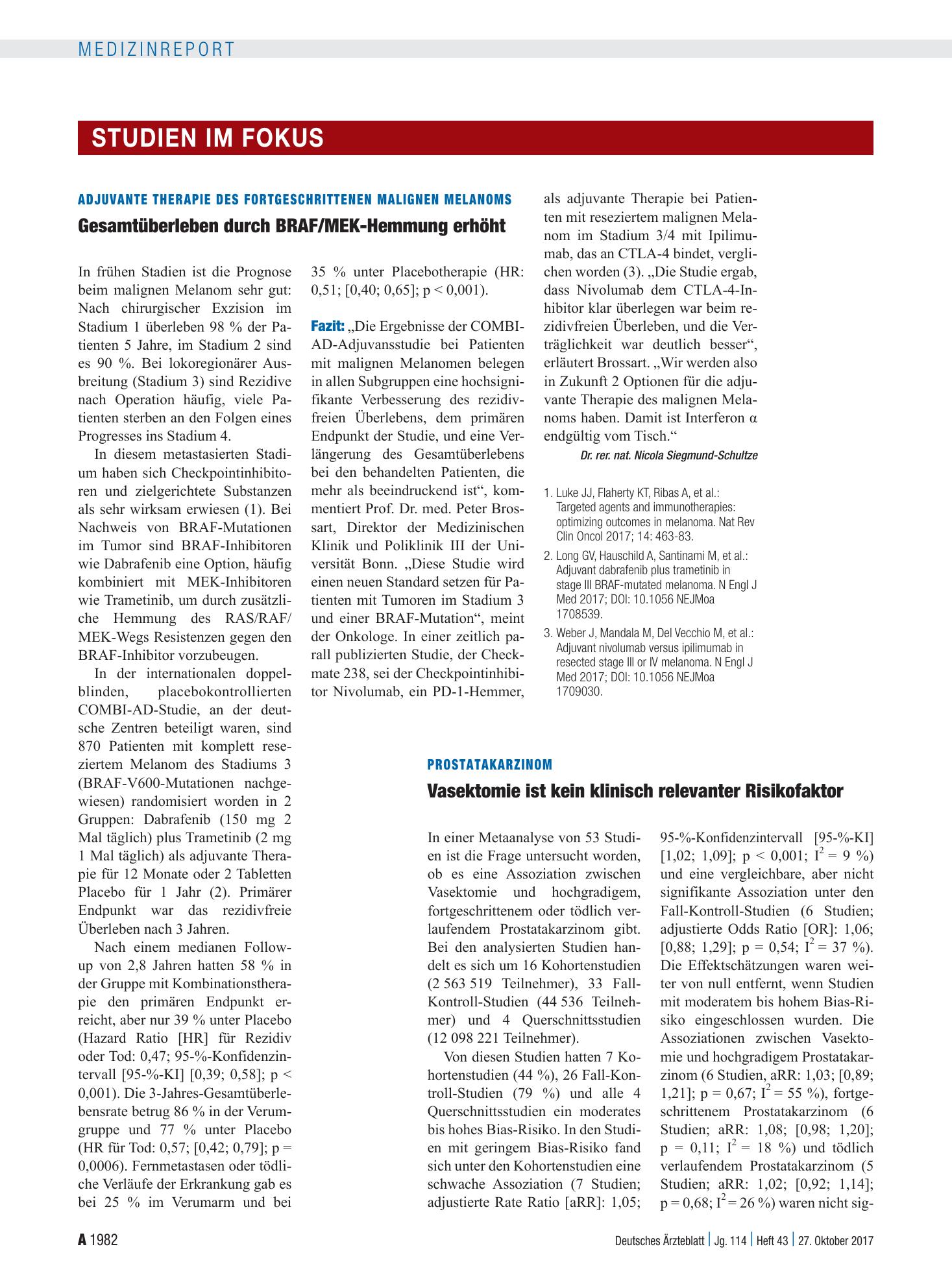 Vorschauseite 1: Prostatakarzinom: Vasektomie ist kein klinisch relevanter Risikofaktor – Deutsches Ärzteblatt