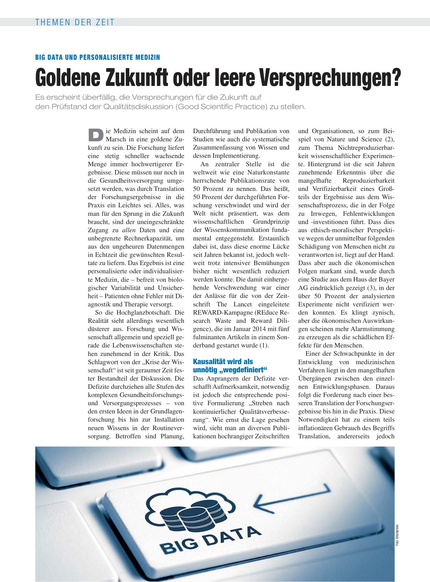 Vorschauseite 1: Big Data und Personalisierte Medizin: Goldene Zukunft oder leere Versprechungen? – Deutsches Ärzteblatt
