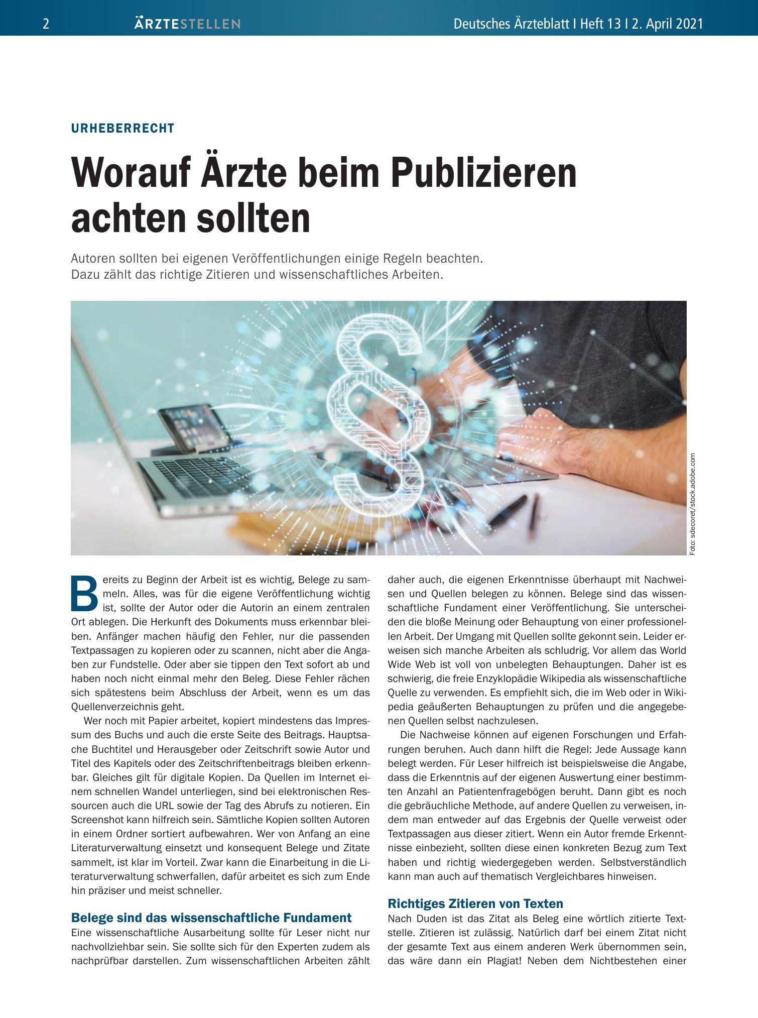 Vorschauseite 1: Urheberrecht: Worauf Ärzte beim Publizieren achten sollten – Deutsches Ärzteblatt