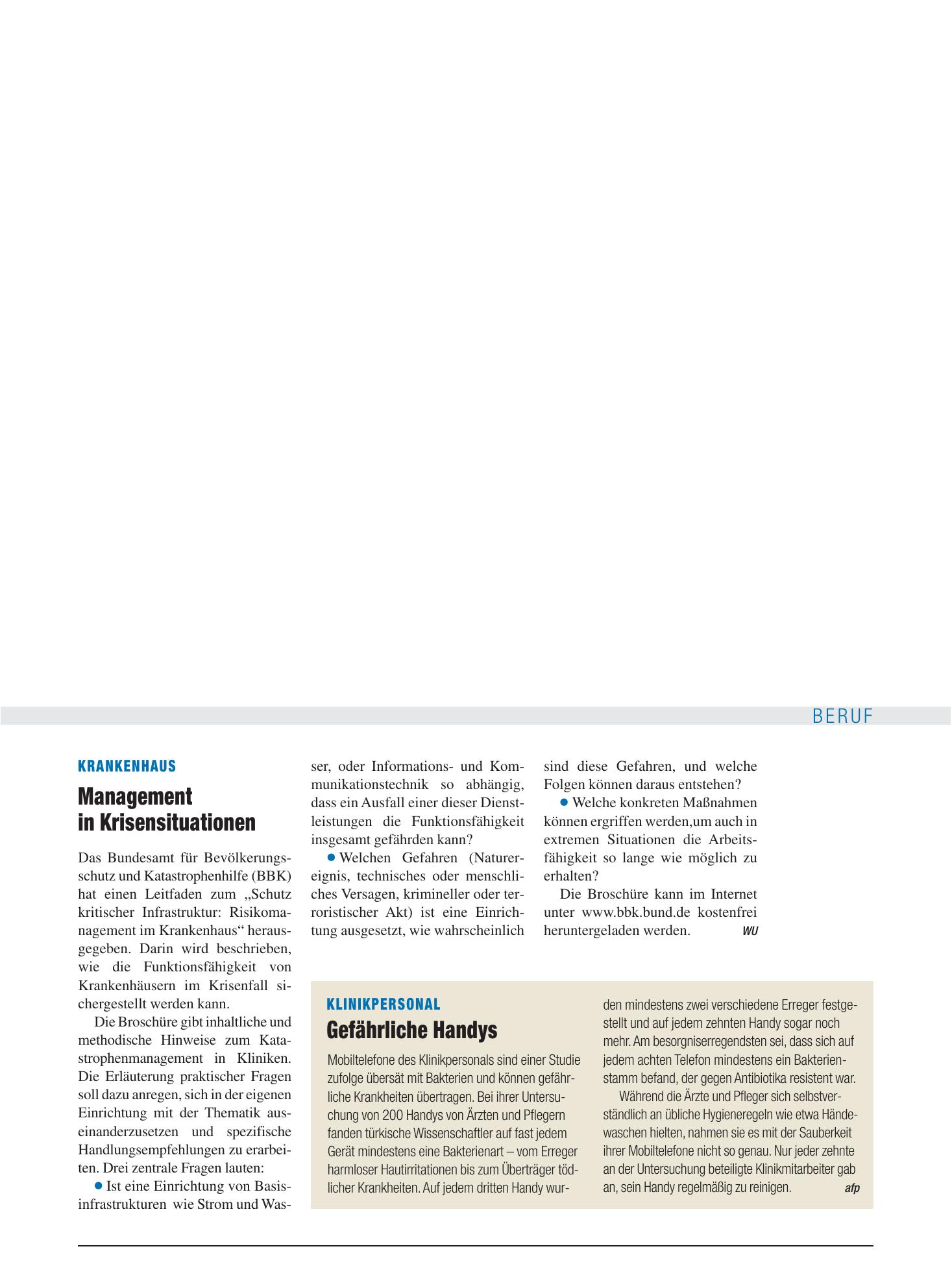 Vorschauseite 1: Klinikpersonal: Gefährliche Handys – Deutsches Ärzteblatt